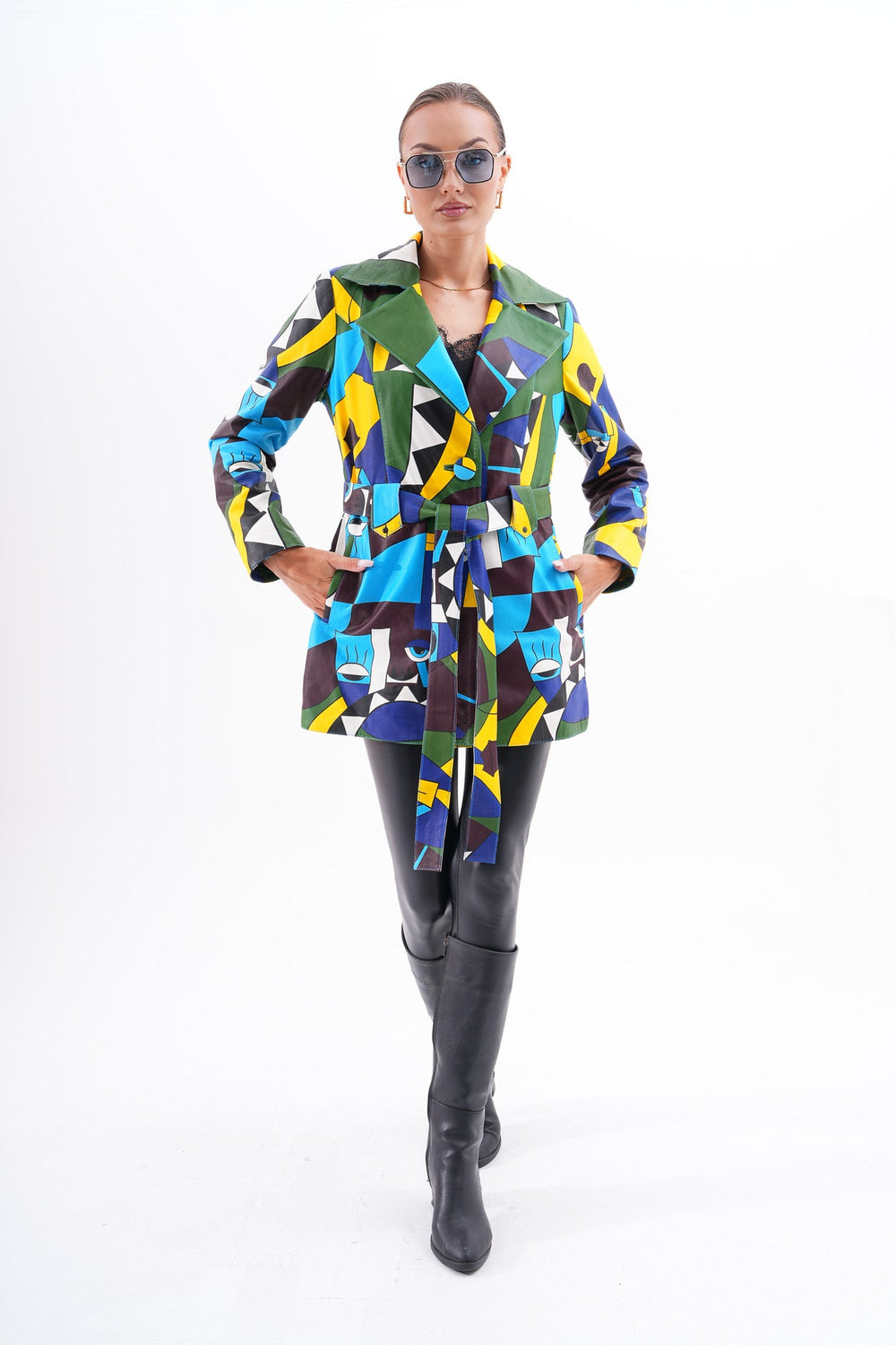Sienna Abstract Art Leather Jacket – Blue Green Edition Fine Craftsmanship