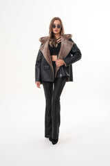 The Duchess Shearling Brown Leather Hooded Jacket On Sale
