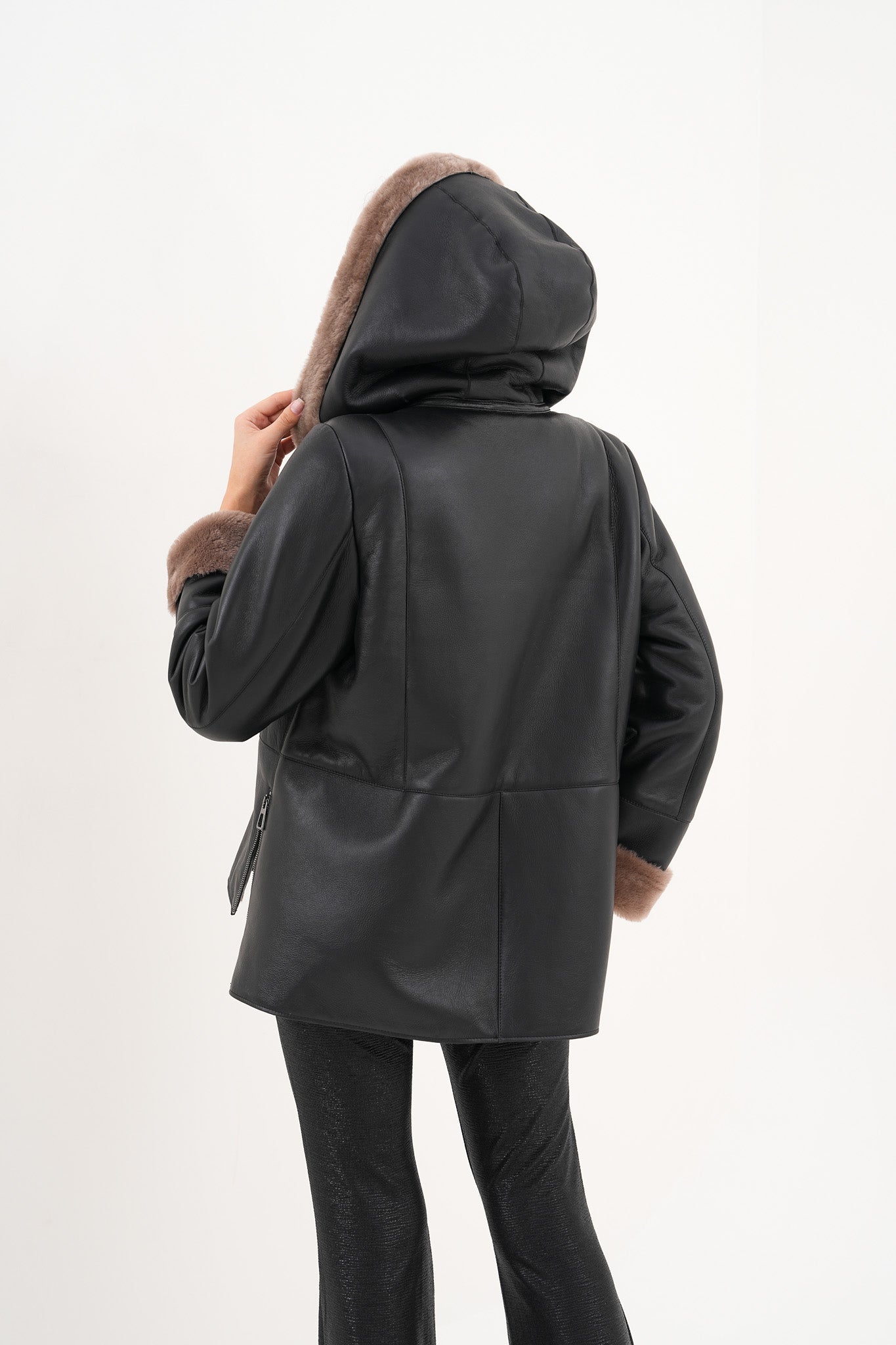 The Duchess Shearling Brown Leather Hooded Jacket On Sale
