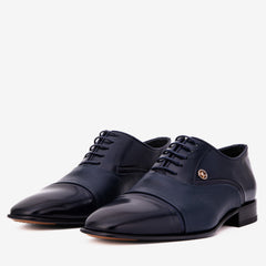 The Rockwell Handmade Navy Blue Leather Cap Toe Oxford Shoe Universal Fit