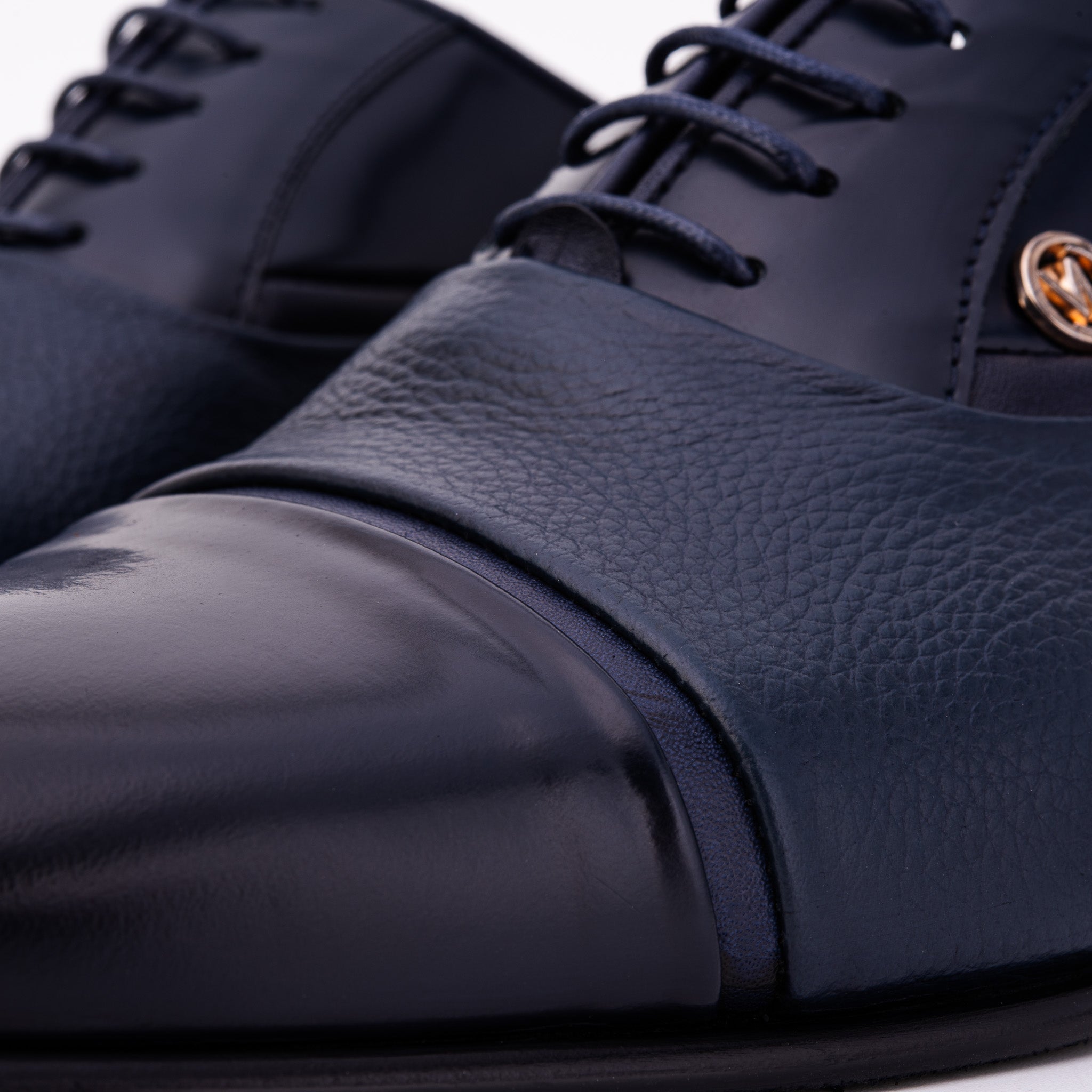 The Rockwell Handmade Navy Blue Leather Cap Toe Oxford Shoe Universal Fit