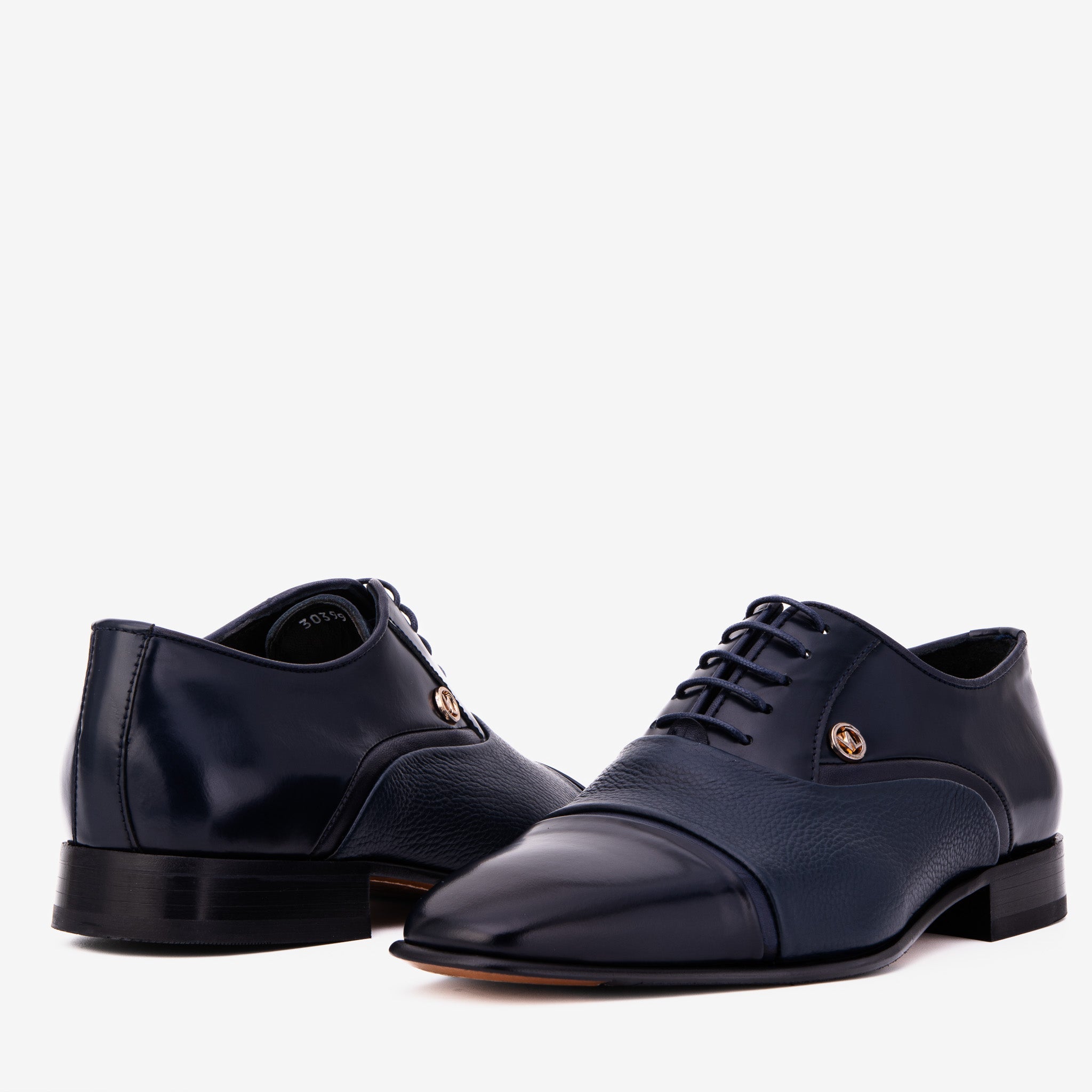 The Rockwell Handmade Navy Blue Leather Cap Toe Oxford Shoe Universal Fit