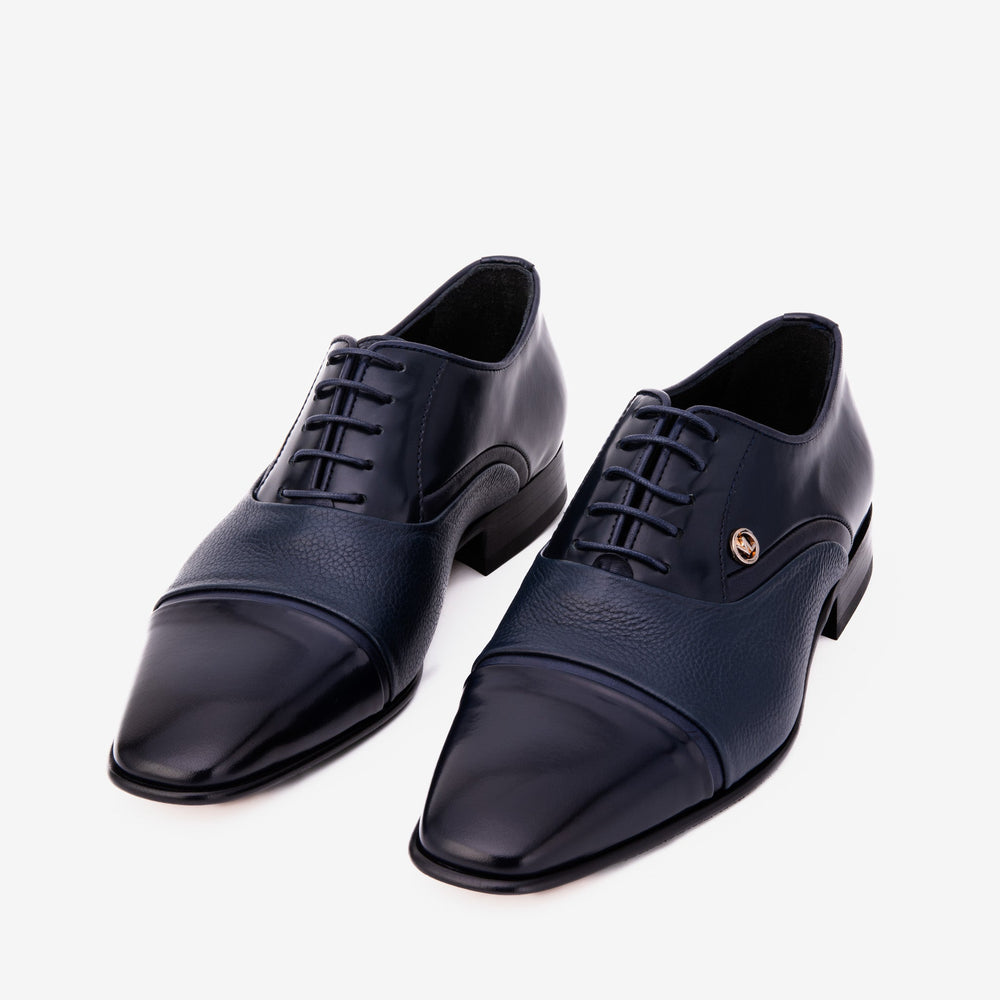 The Rockwell Handmade Navy Blue Leather Cap Toe Oxford Shoe Universal Fit
