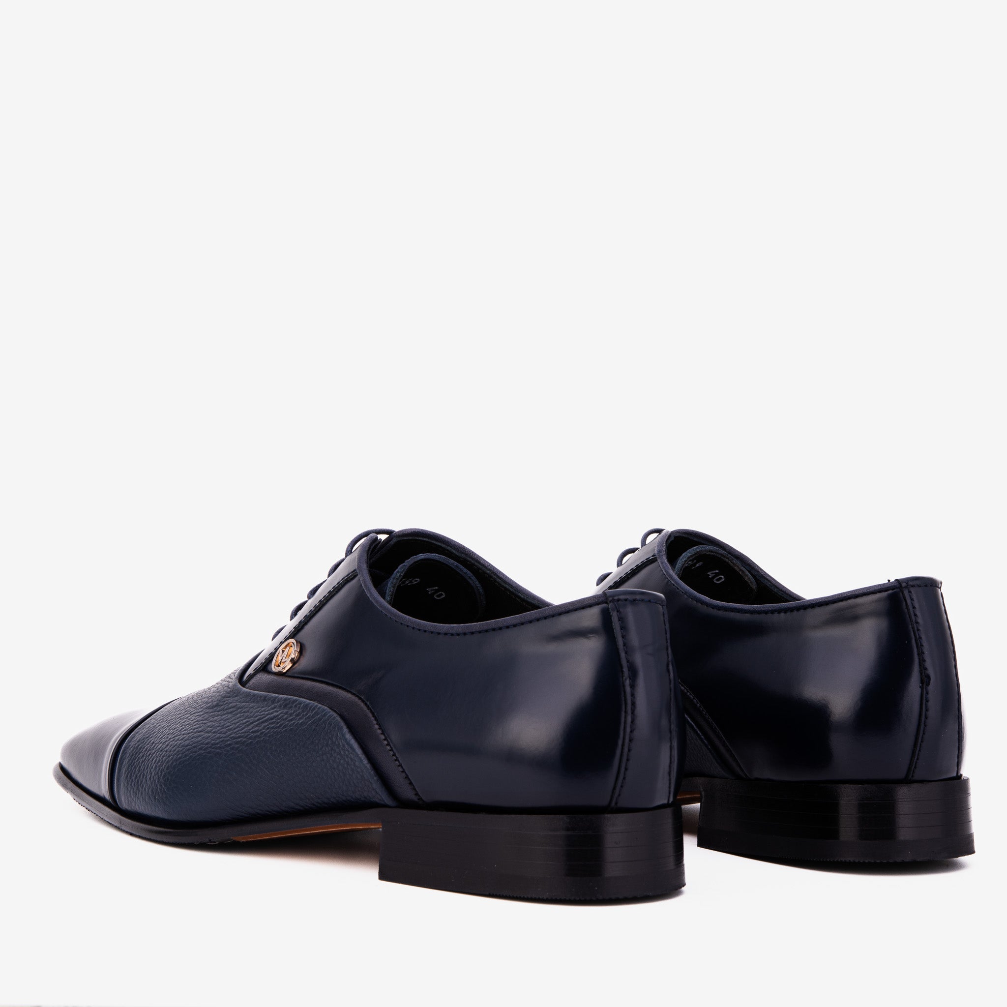 The Rockwell Handmade Navy Blue Leather Cap Toe Oxford Shoe Universal Fit