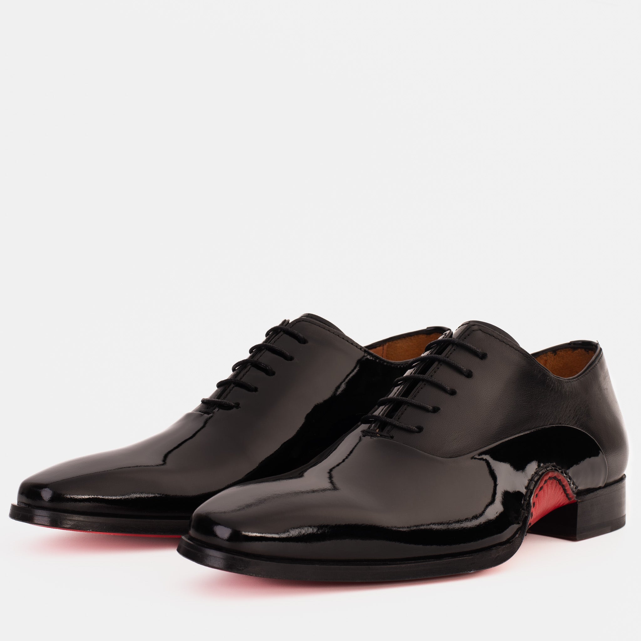 The Royal Hand Craft Black Patent Leather Plain Toe Oxford Shoe On Sale