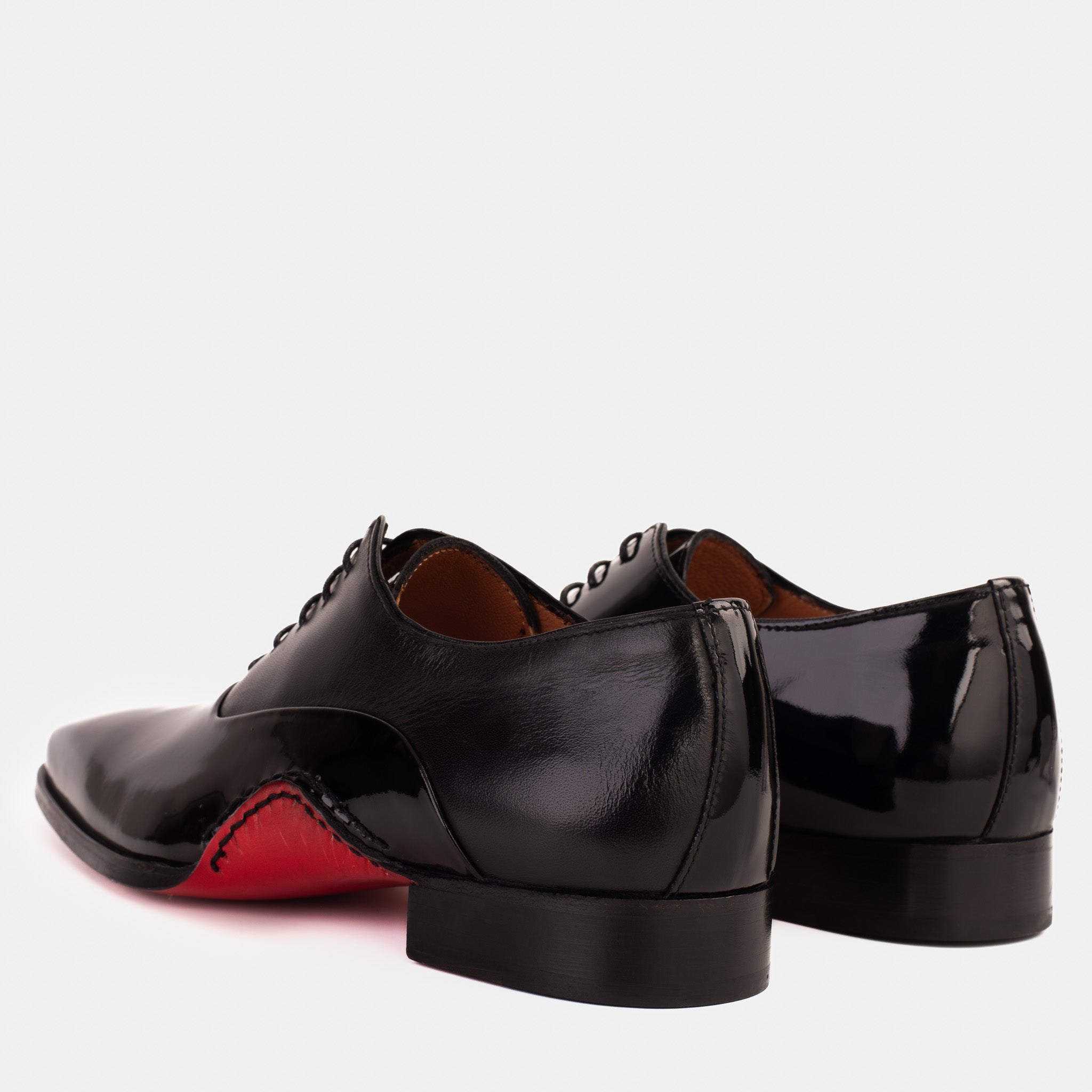 The Royal Hand Craft Black Patent Leather Plain Toe Oxford Shoe On Sale