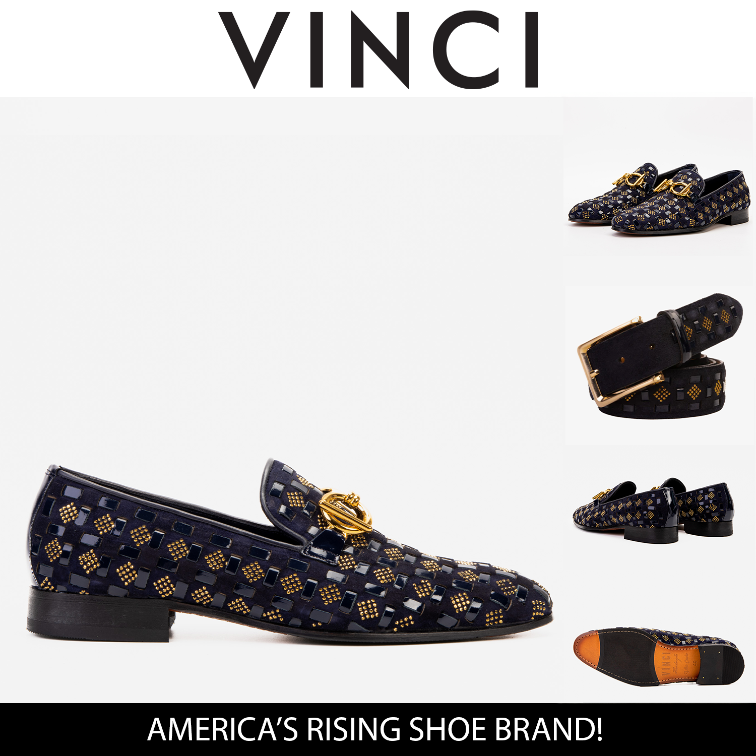 The Vicino Shoe Navy Blue Bit Dress Loafer Shoe For Sale