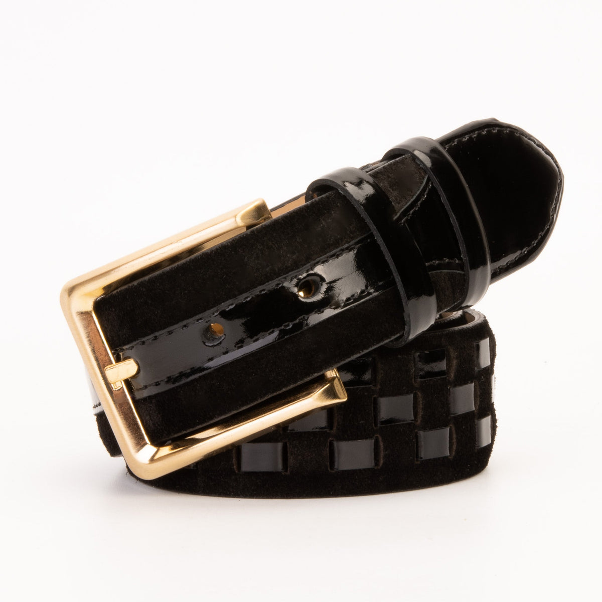 The Eugene Black Gold Woven Leather Belt Universal Fit
