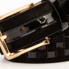 The Eugene Black Gold Woven Leather Belt Universal Fit