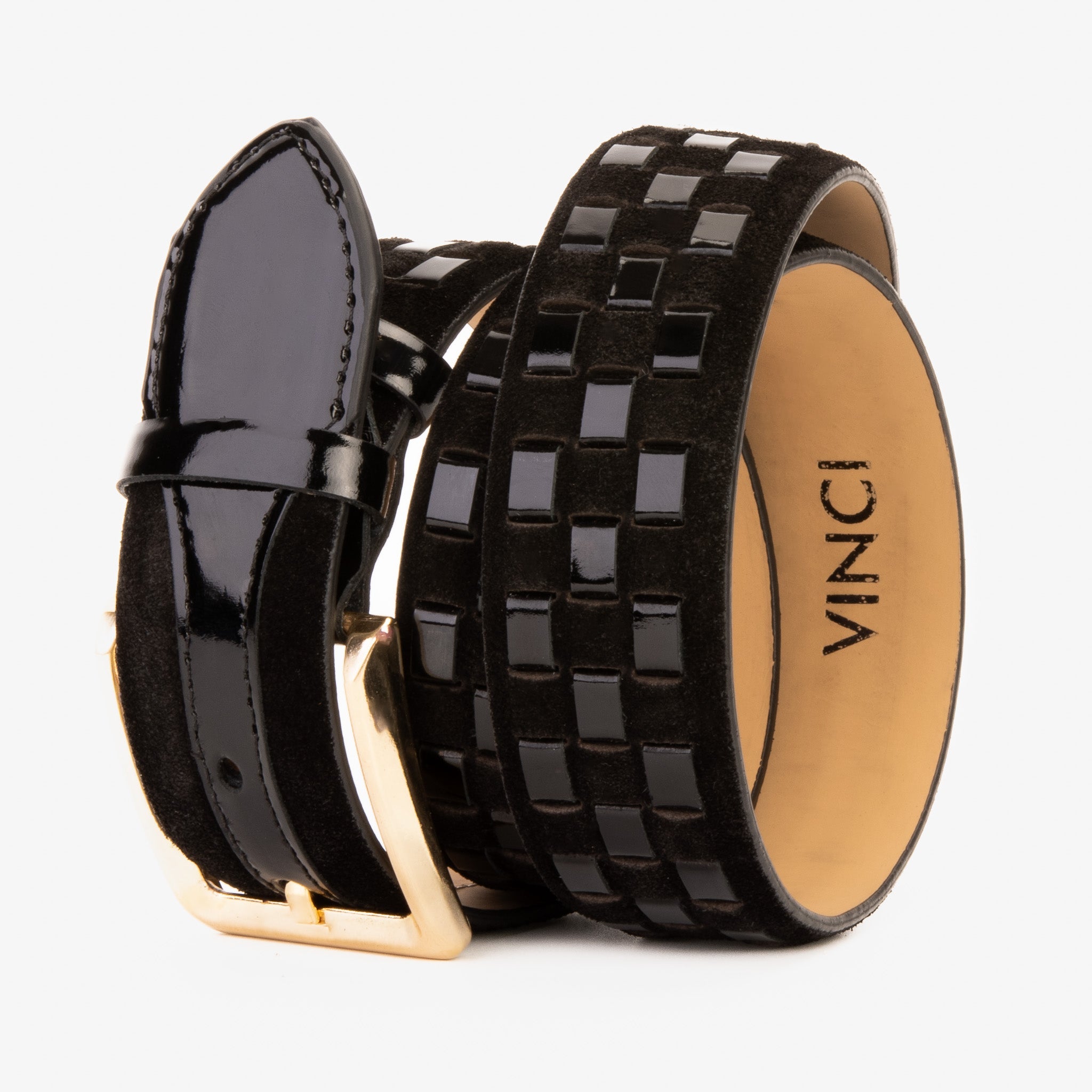 The Eugene Black Gold Woven Leather Belt Universal Fit