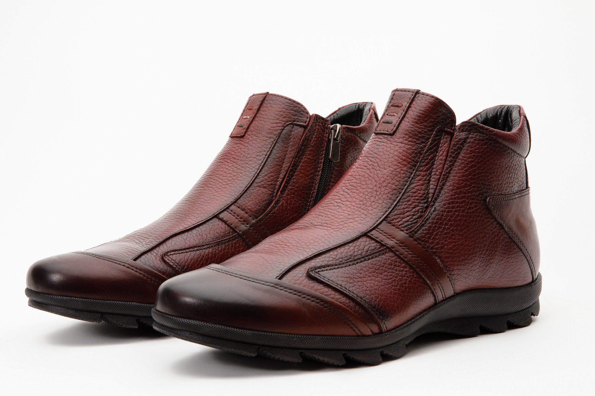 The Montreal Burgundy Leather Casual Zip-Up Ankle Boot Exclusive Style