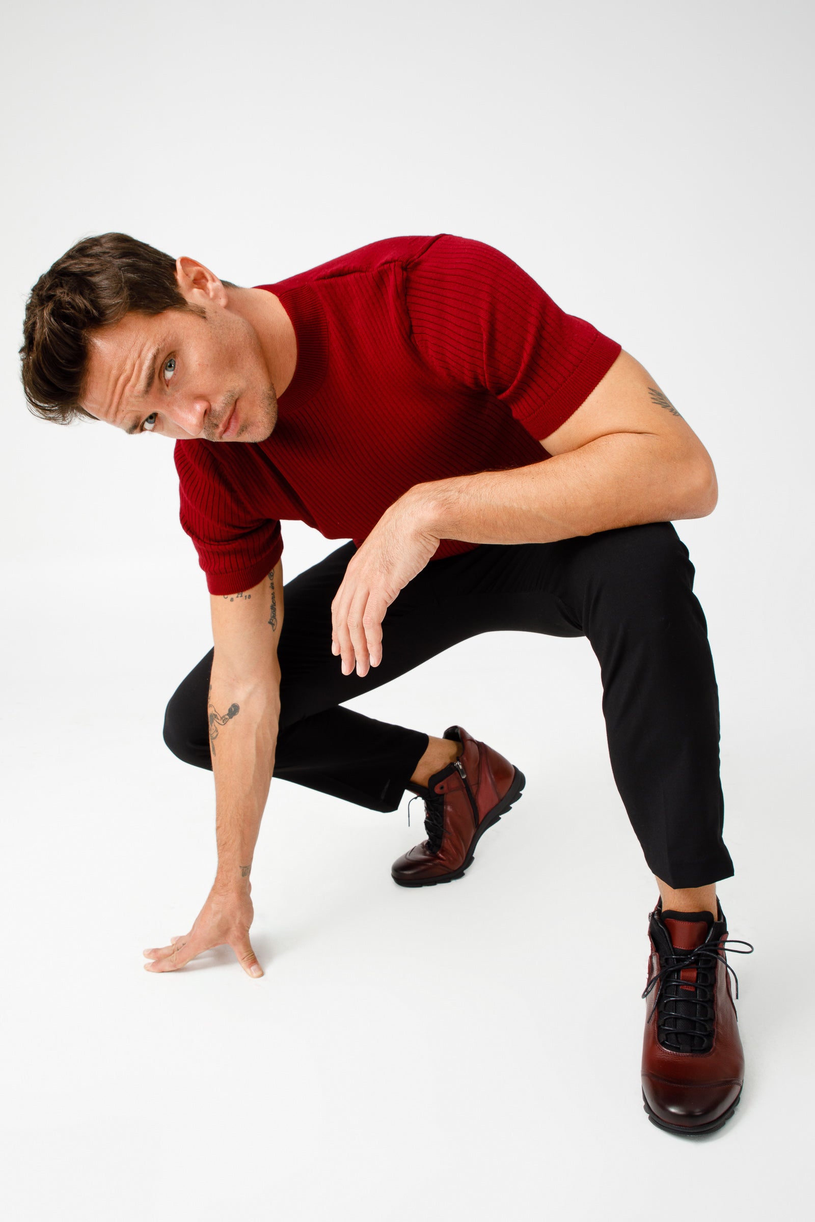 The Houston Leather Burgundy Lace-Up Casual Boot with a Zipper For Sale