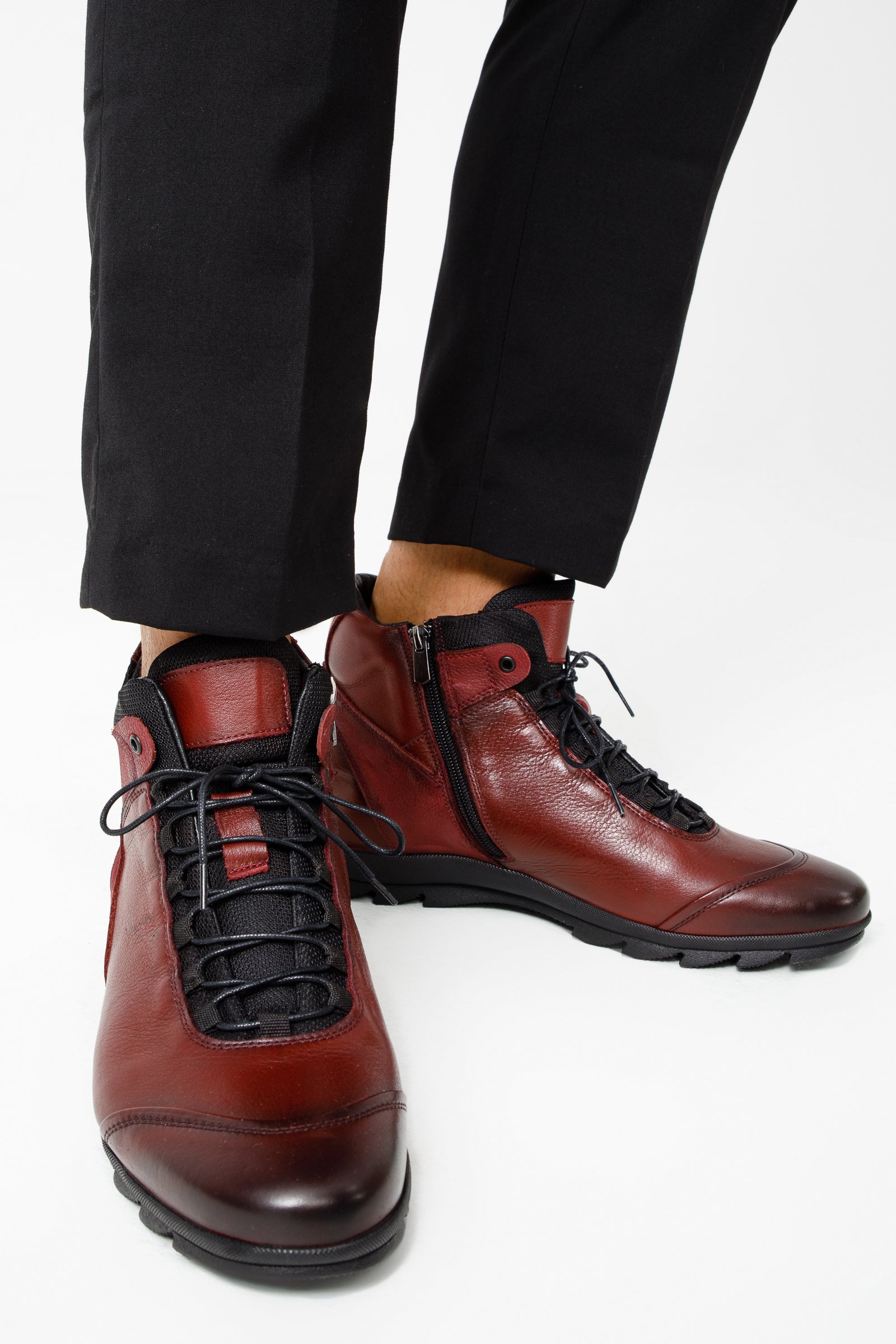 The Houston Leather Burgundy Lace-Up Casual Boot with a Zipper For Sale
