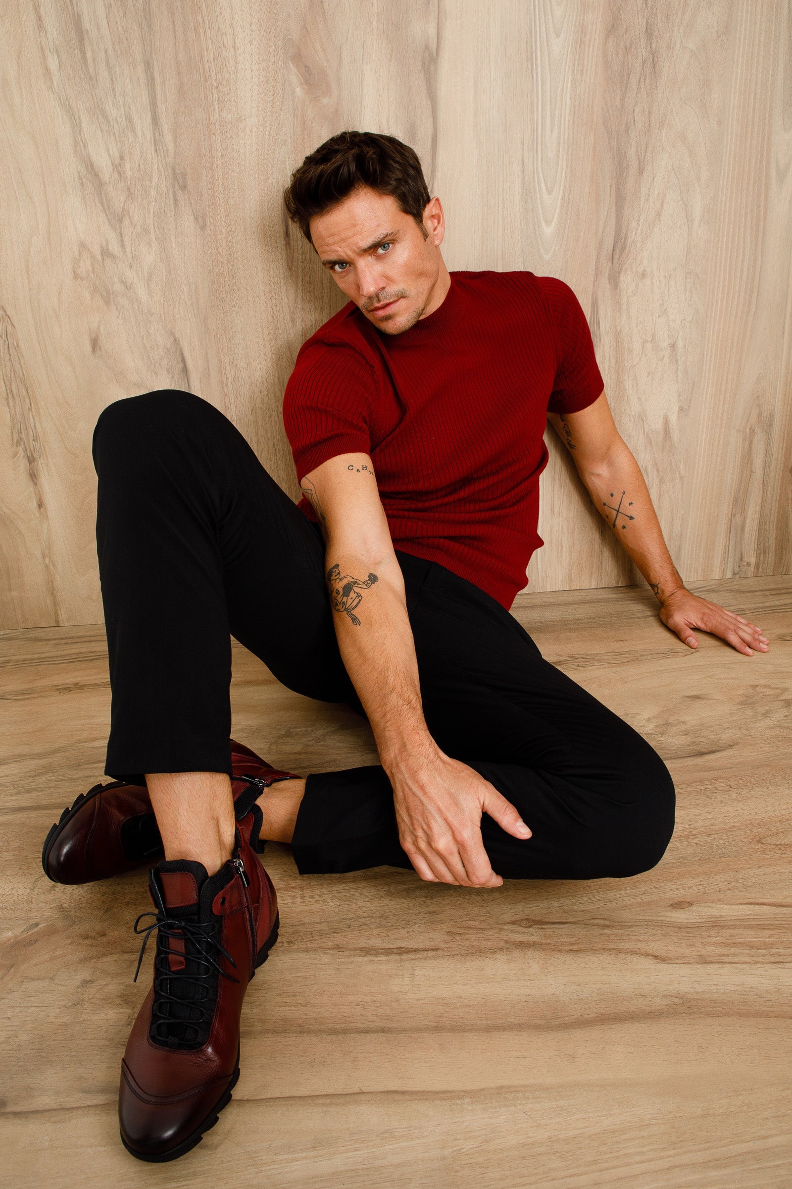The Houston Leather Burgundy Lace-Up Casual Boot with a Zipper For Sale