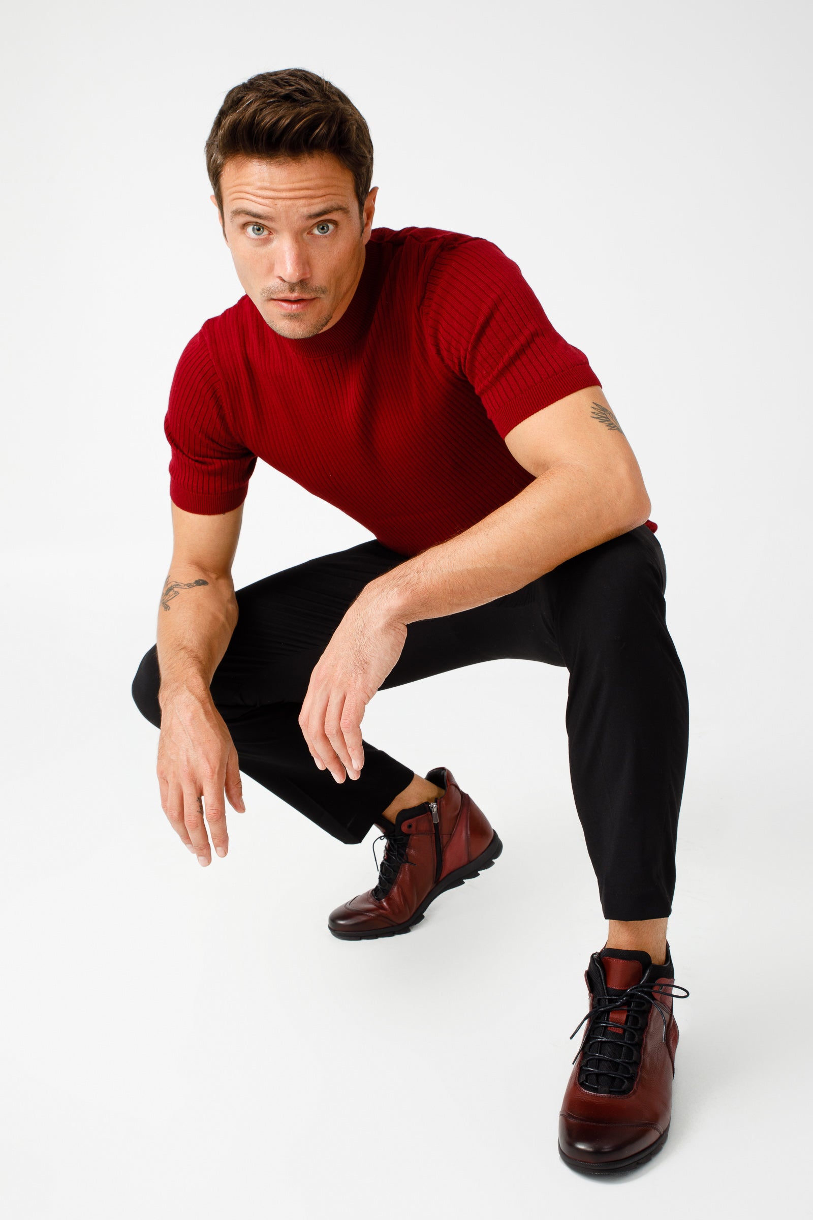 The Houston Leather Burgundy Lace-Up Casual Boot with a Zipper For Sale