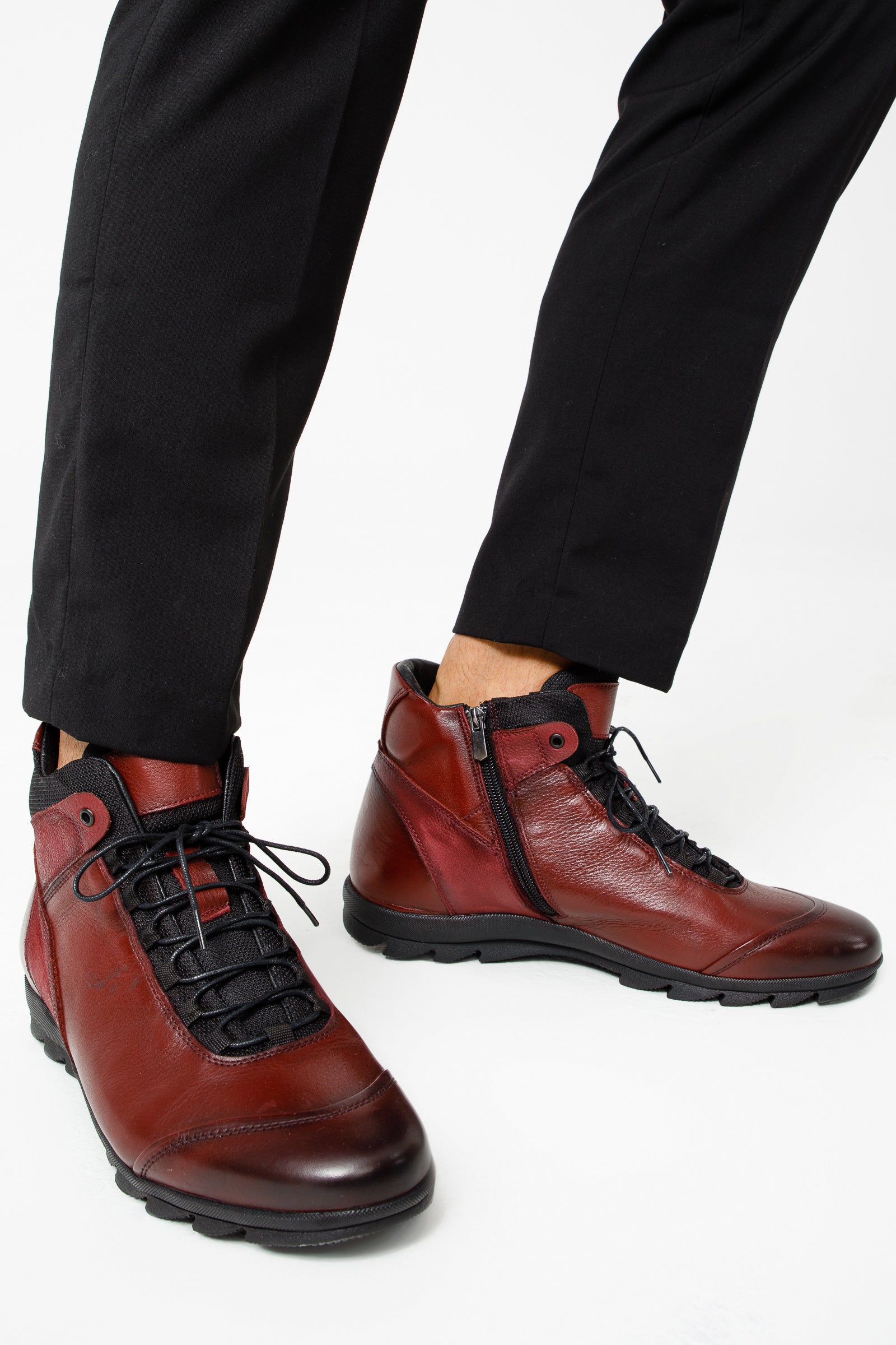 The Houston Leather Burgundy Lace-Up Casual Boot with a Zipper For Sale
