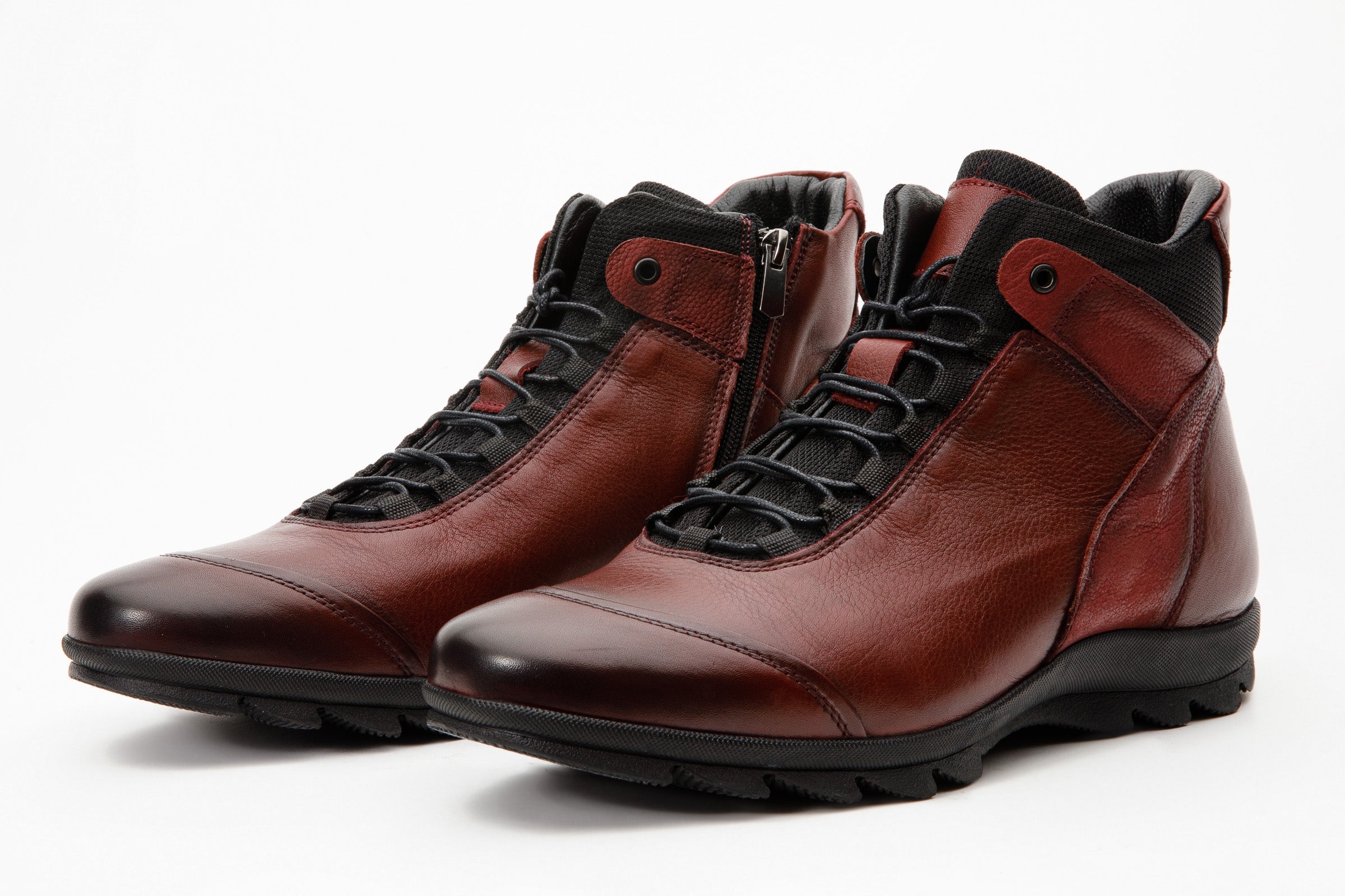 The Houston Leather Burgundy Lace-Up Casual Boot with a Zipper For Sale