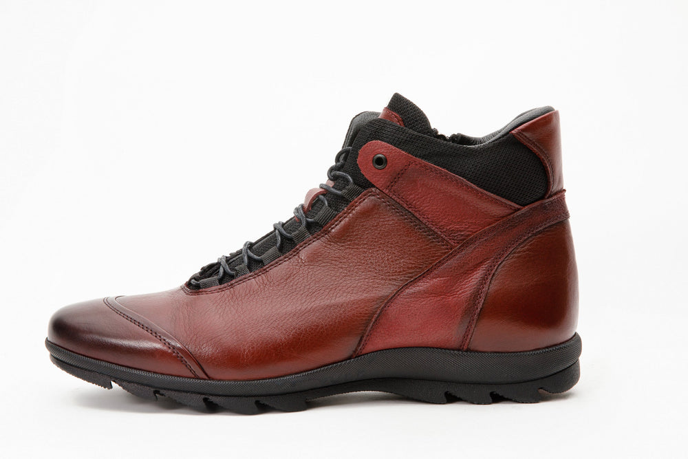 The Houston Leather Burgundy Lace-Up Casual Boot with a Zipper For Sale