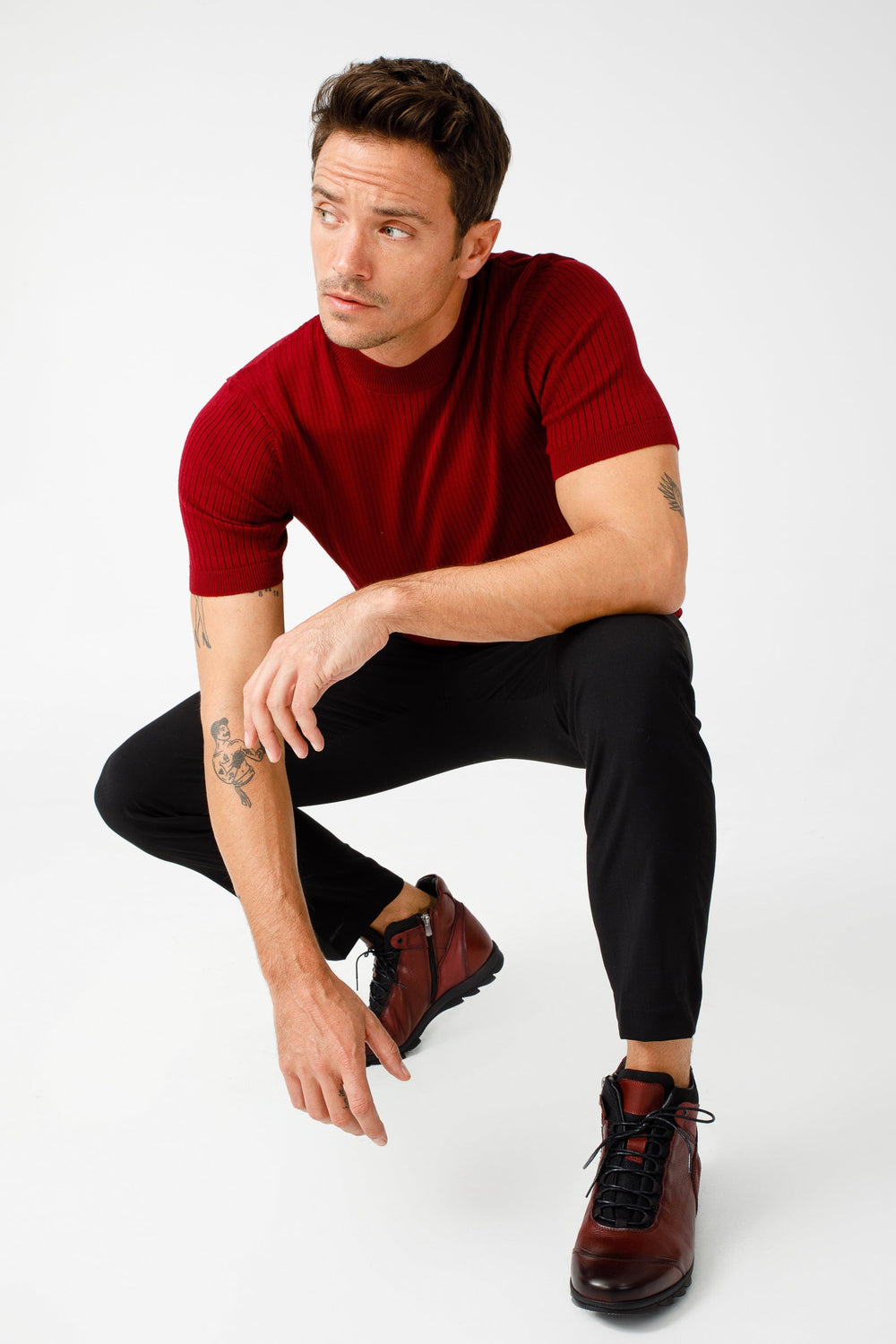 The Houston Leather Burgundy Lace-Up Casual Boot with a Zipper For Sale
