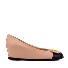 The Selene Beige Black Leather Wedge Heel Shoe On Sale