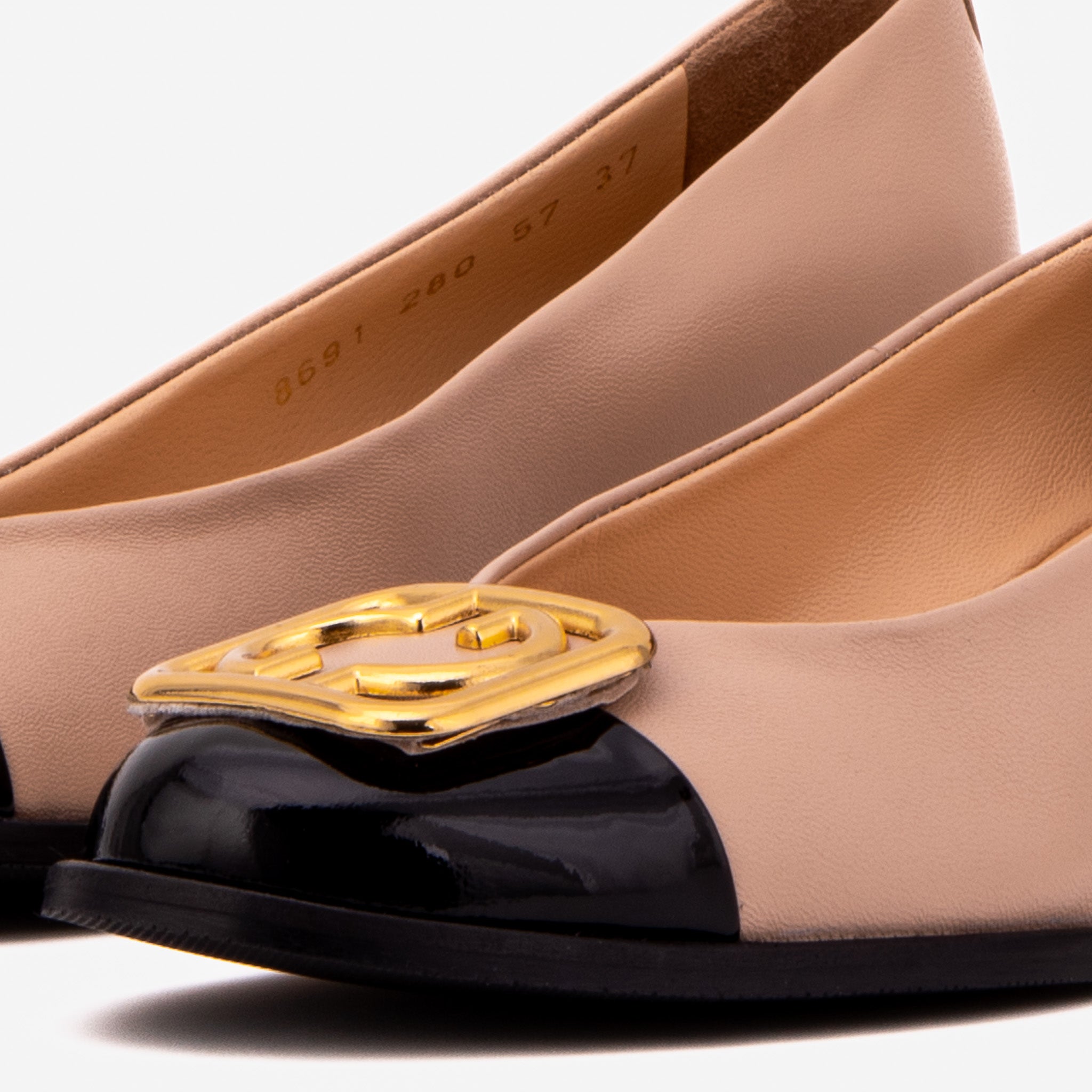 The Selene Beige Black Leather Wedge Heel Shoe On Sale