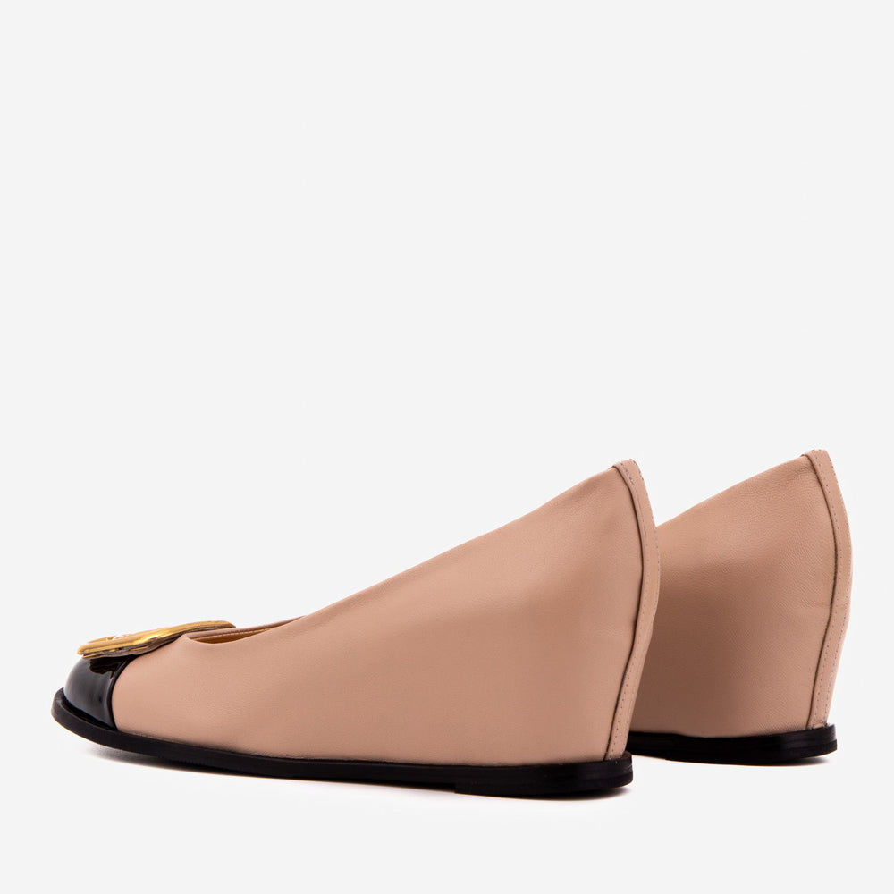 The Selene Beige Black Leather Wedge Heel Shoe On Sale