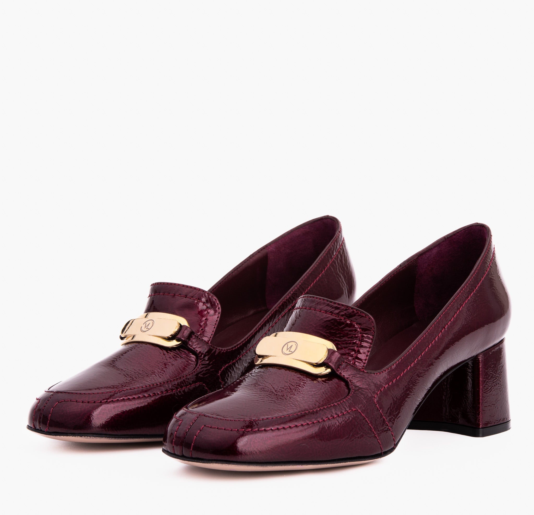 The Victoria Burgundy Leather Block Heel Pump Shoe Universal Fit