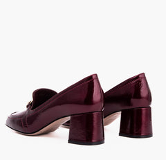 The Victoria Burgundy Leather Block Heel Pump Shoe Universal Fit