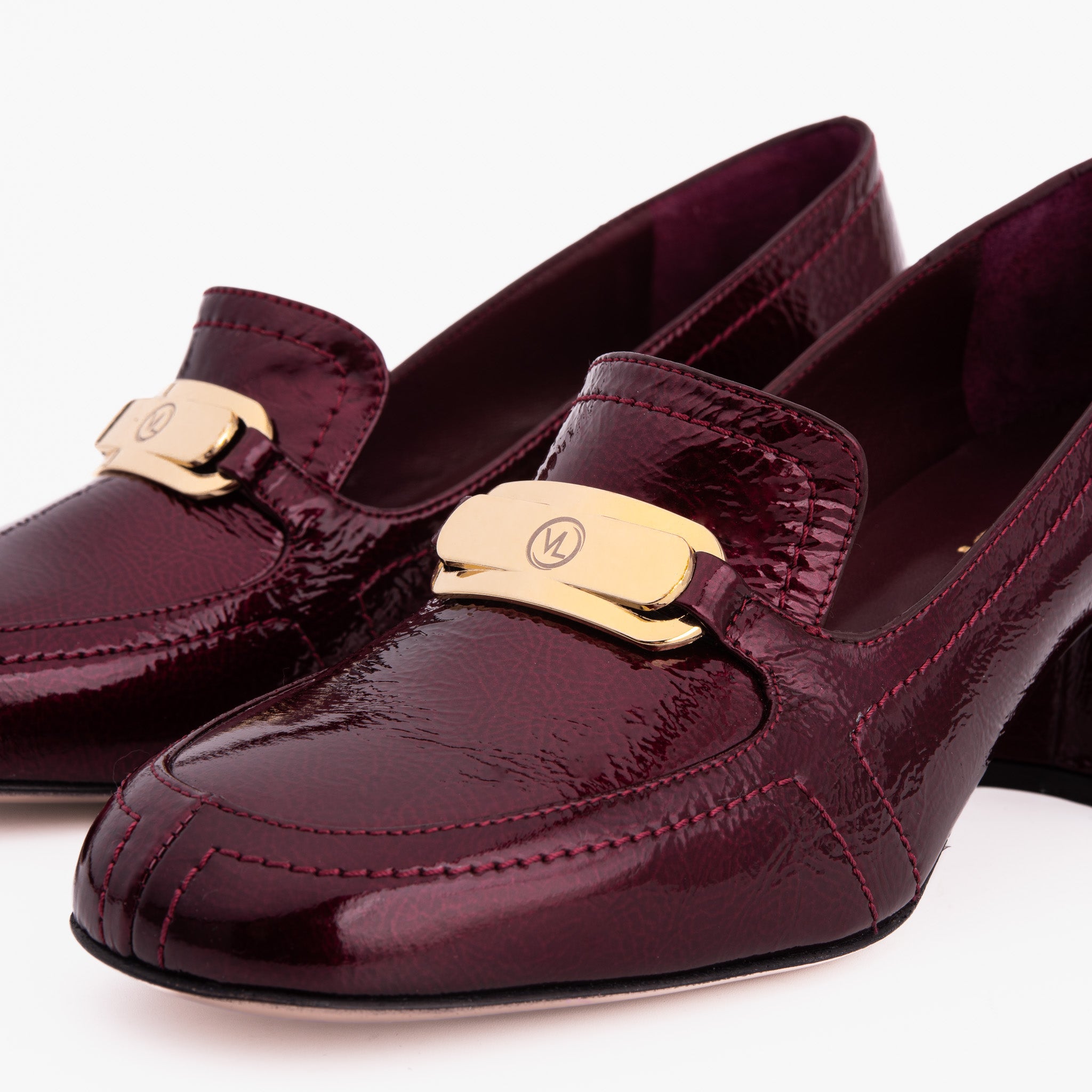 The Victoria Burgundy Leather Block Heel Pump Shoe Universal Fit