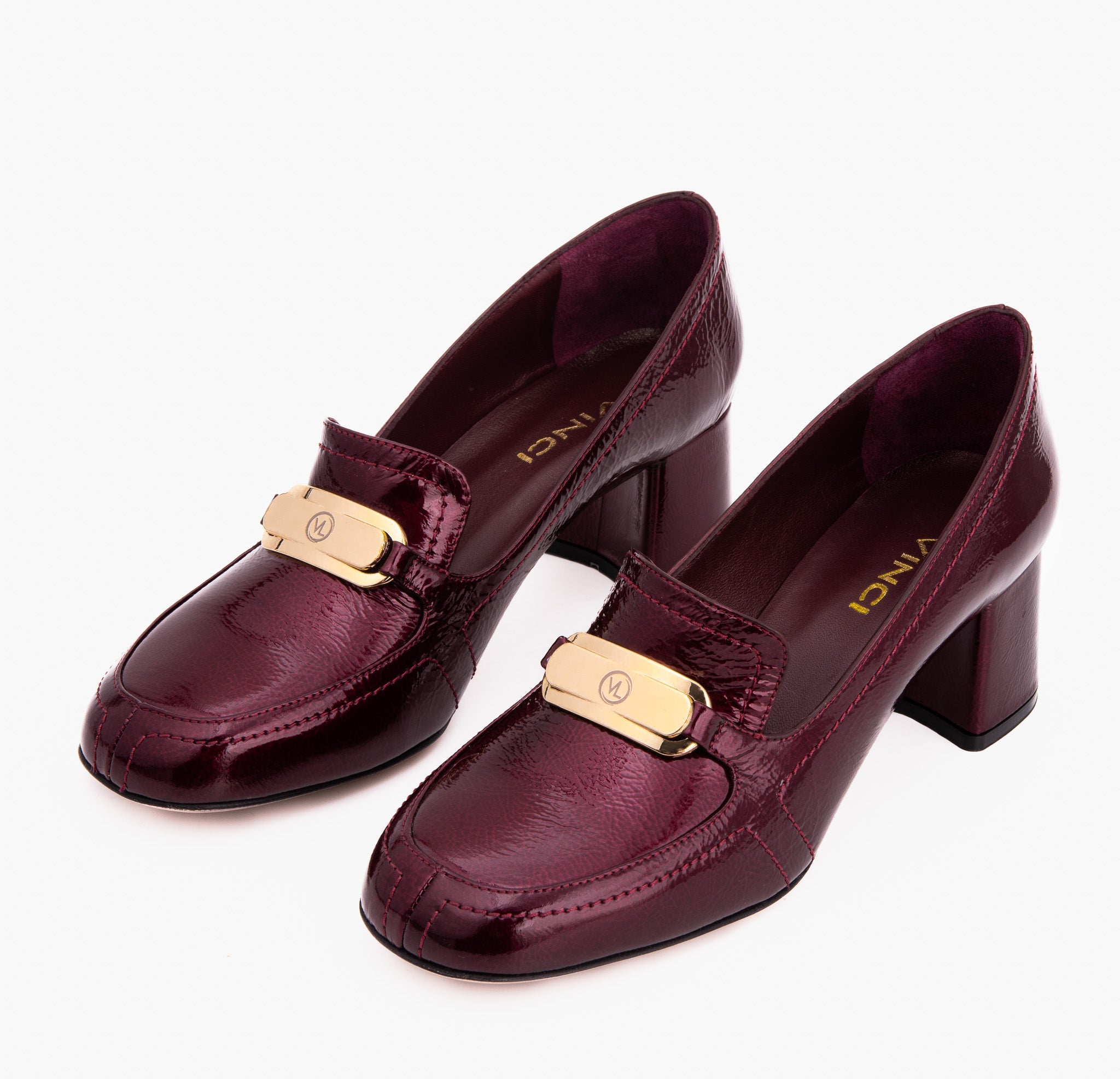 The Victoria Burgundy Leather Block Heel Pump Shoe Universal Fit