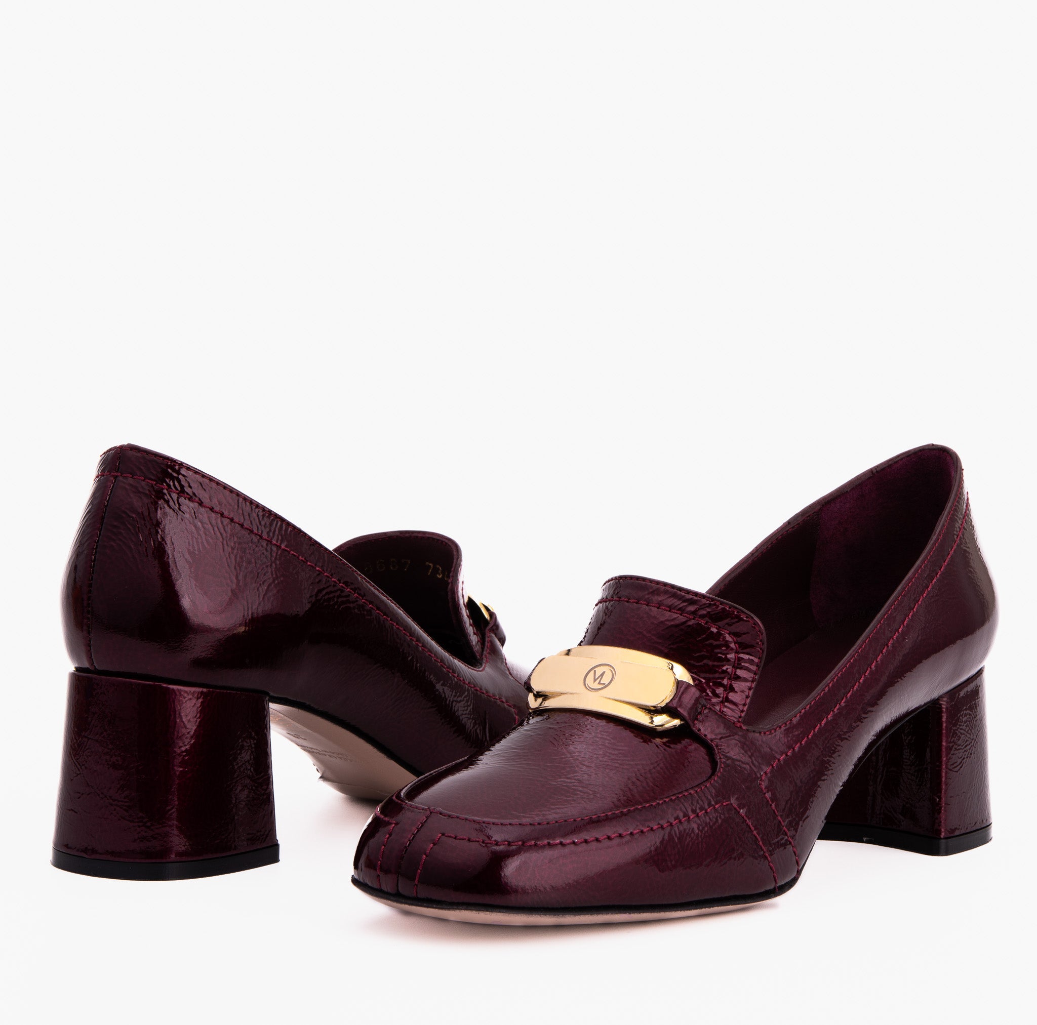 The Victoria Burgundy Leather Block Heel Pump Shoe Universal Fit