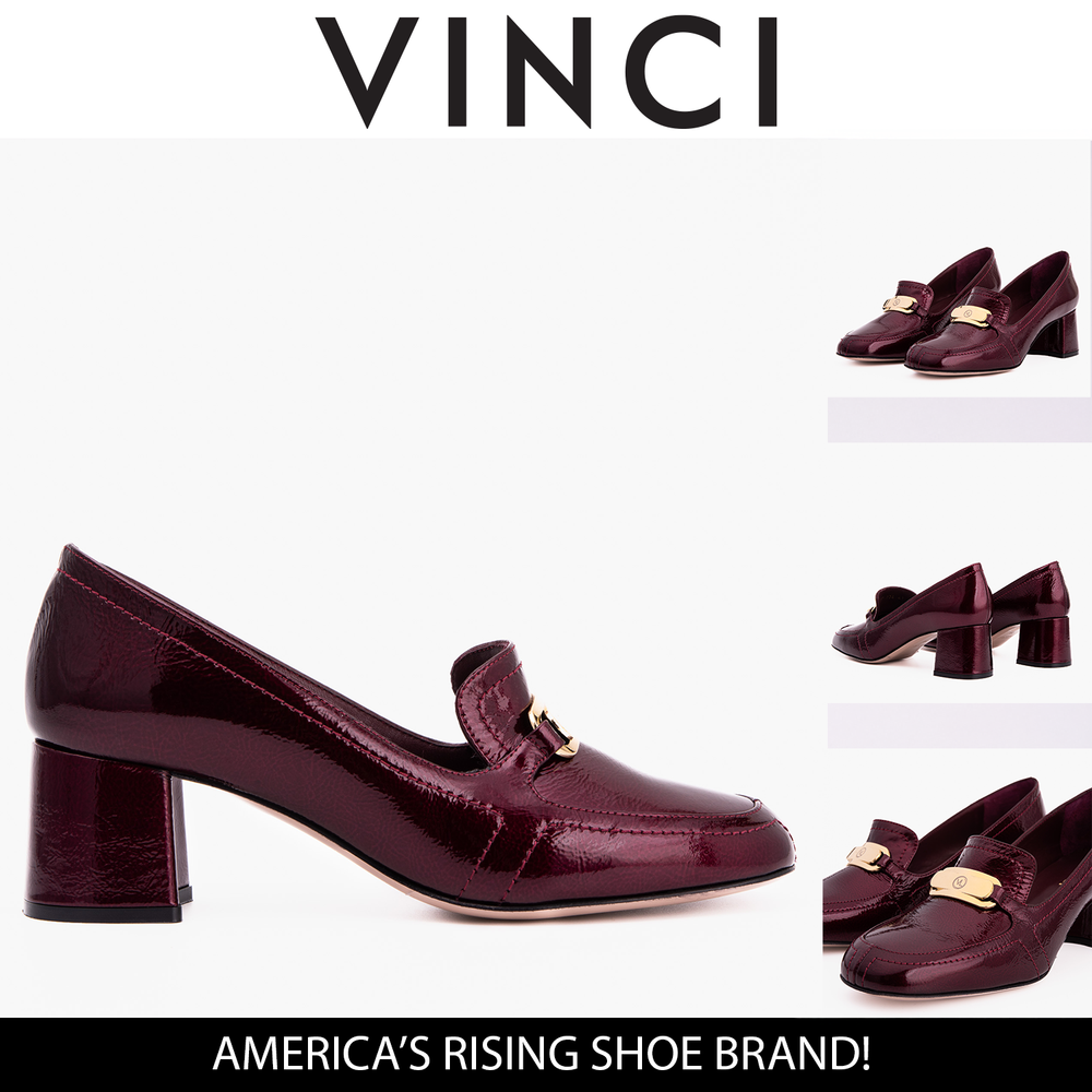 The Victoria Burgundy Leather Block Heel Pump Shoe Universal Fit