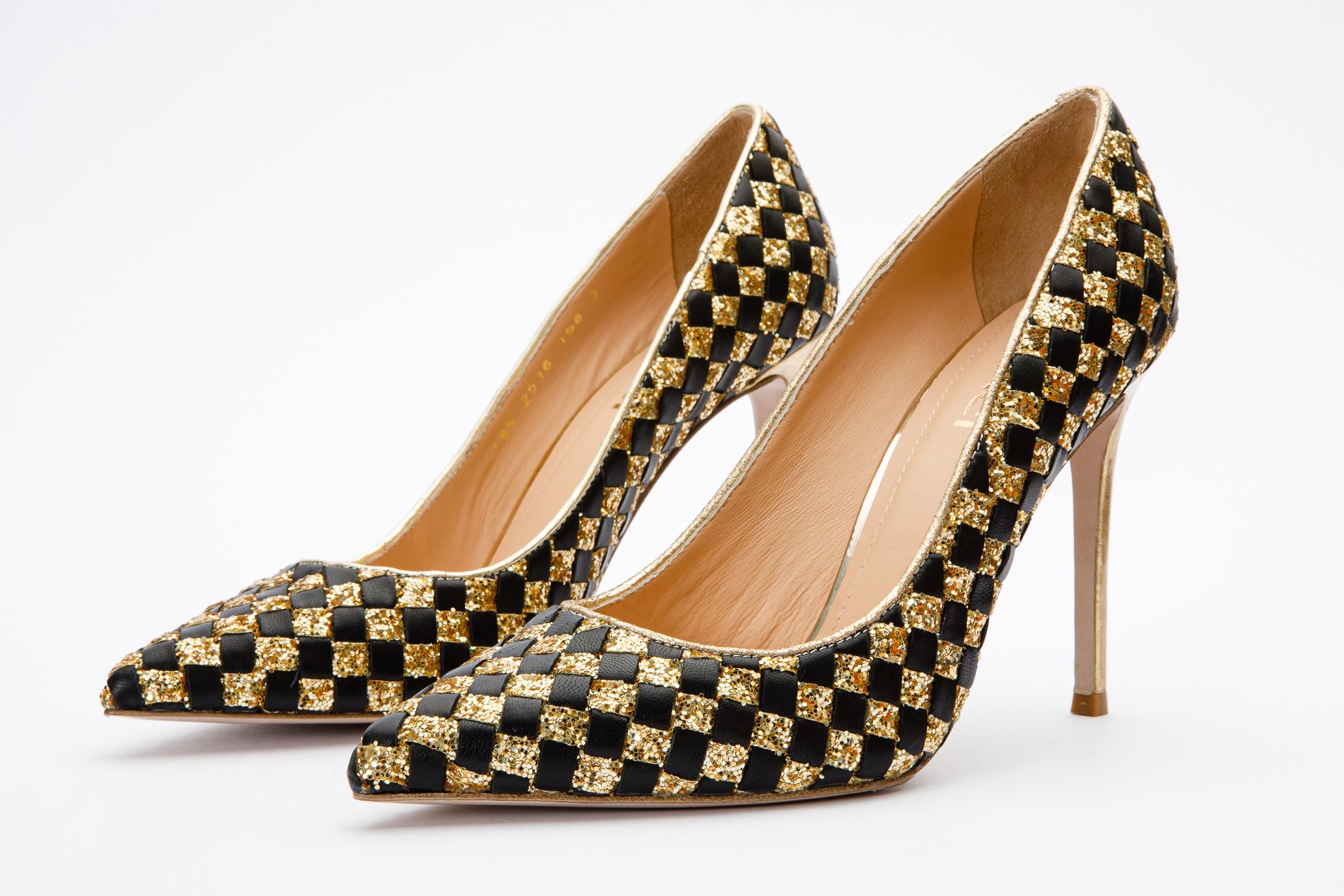 The Saks Tory Gold Black Handwoven Leather Pump Shoe Fine Craftsmanship
