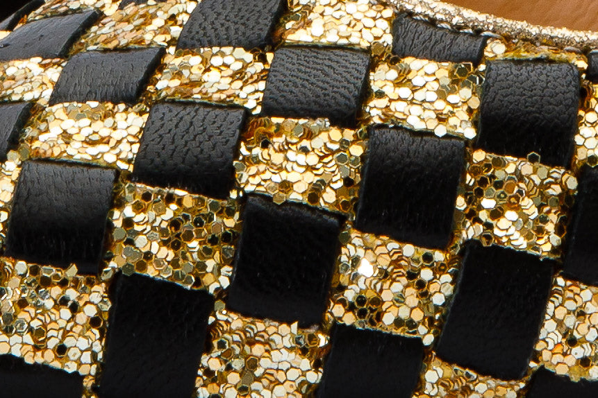 The Saks Tory Gold Black Handwoven Leather Pump Shoe Fine Craftsmanship