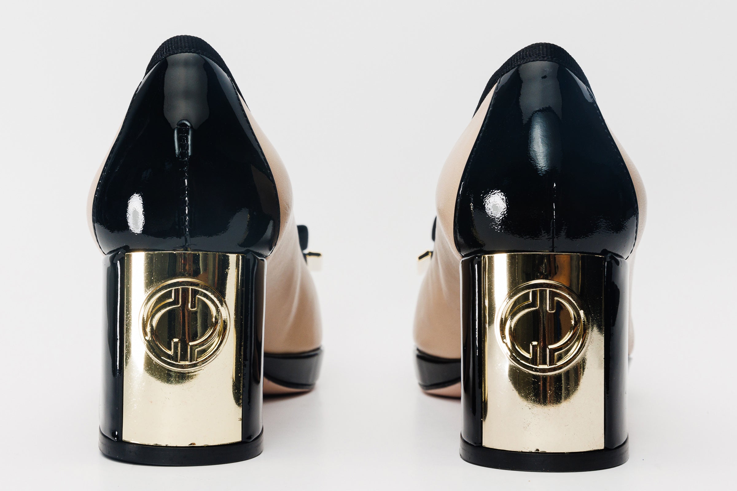The Fano Beige Leather Cap Toe Block Heel Pump Shoe Exclusive Style