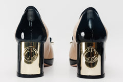 The Fano Beige Leather Cap Toe Block Heel Pump Shoe Exclusive Style