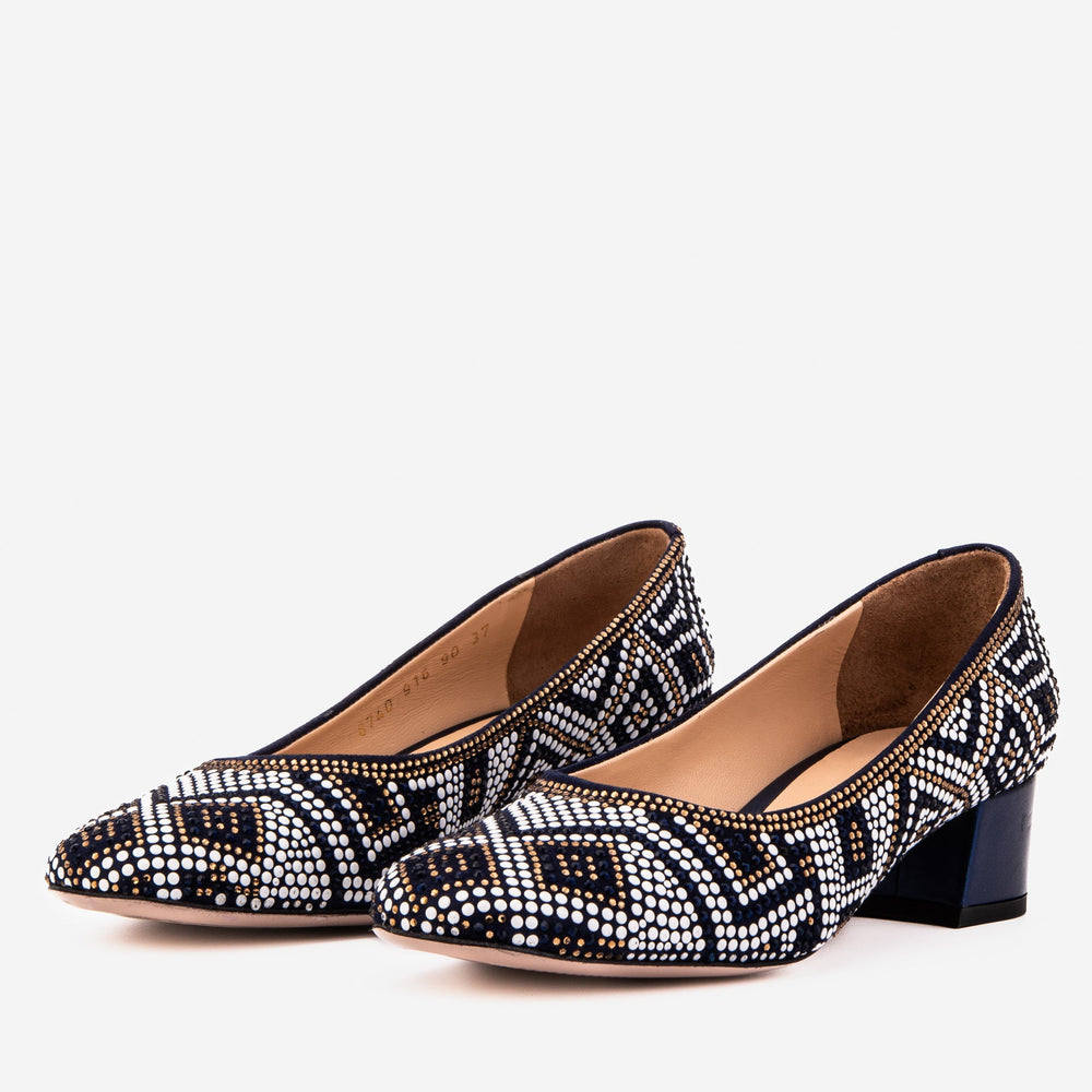 The Nampula Navy Crystal-Embellished Leather Pump On Sale
