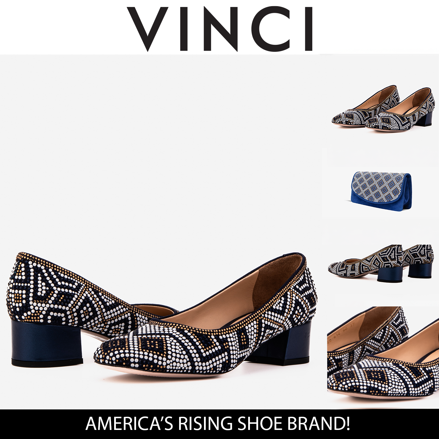 The Nampula Navy Crystal-Embellished Leather Pump On Sale