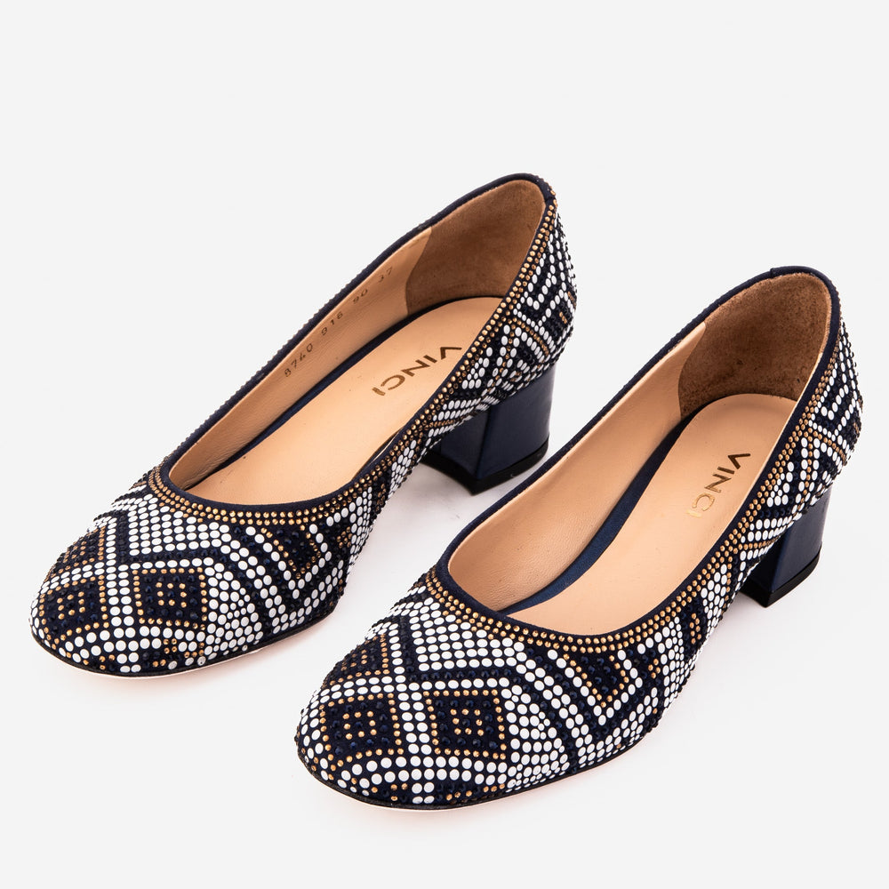 The Nampula Navy Crystal-Embellished Leather Pump On Sale