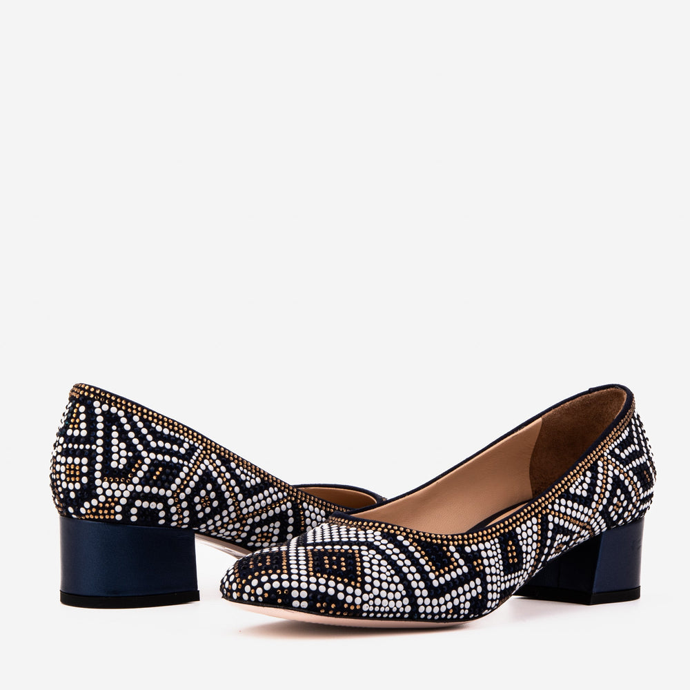 The Nampula Navy Crystal-Embellished Leather Pump On Sale
