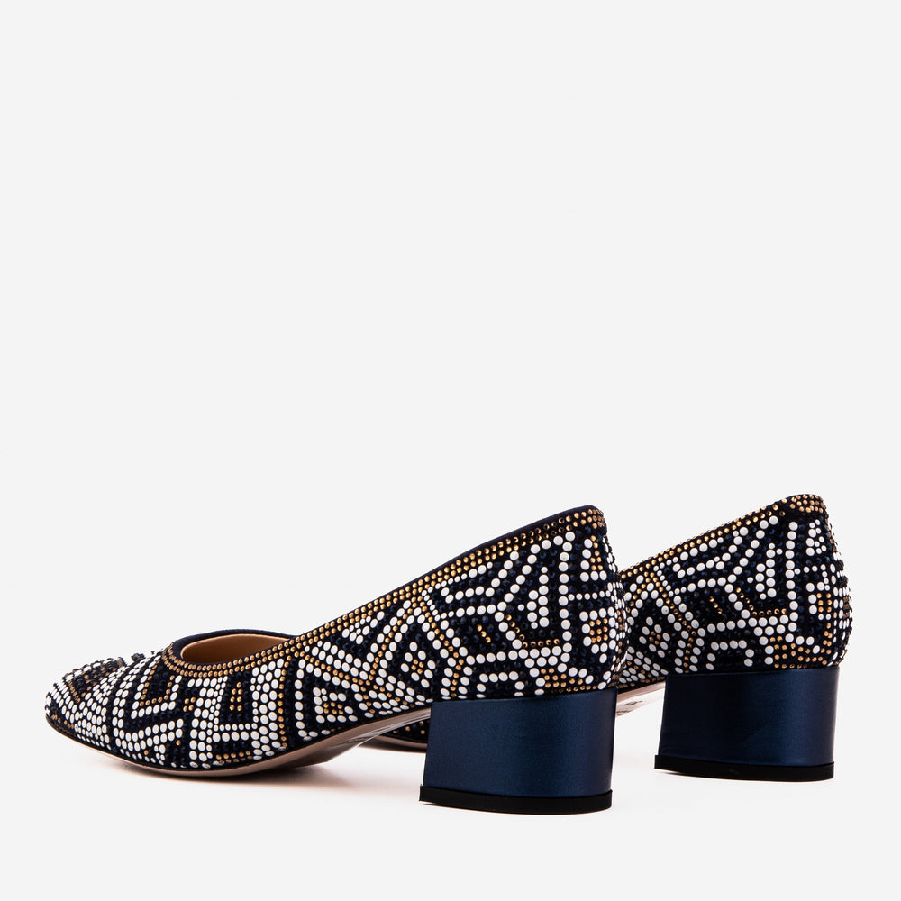 The Nampula Navy Crystal-Embellished Leather Pump On Sale