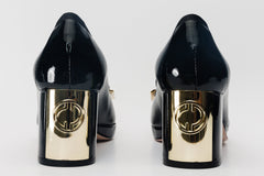 The Fano Black Leather Cap Toe Block Heel Pump Shoe All New