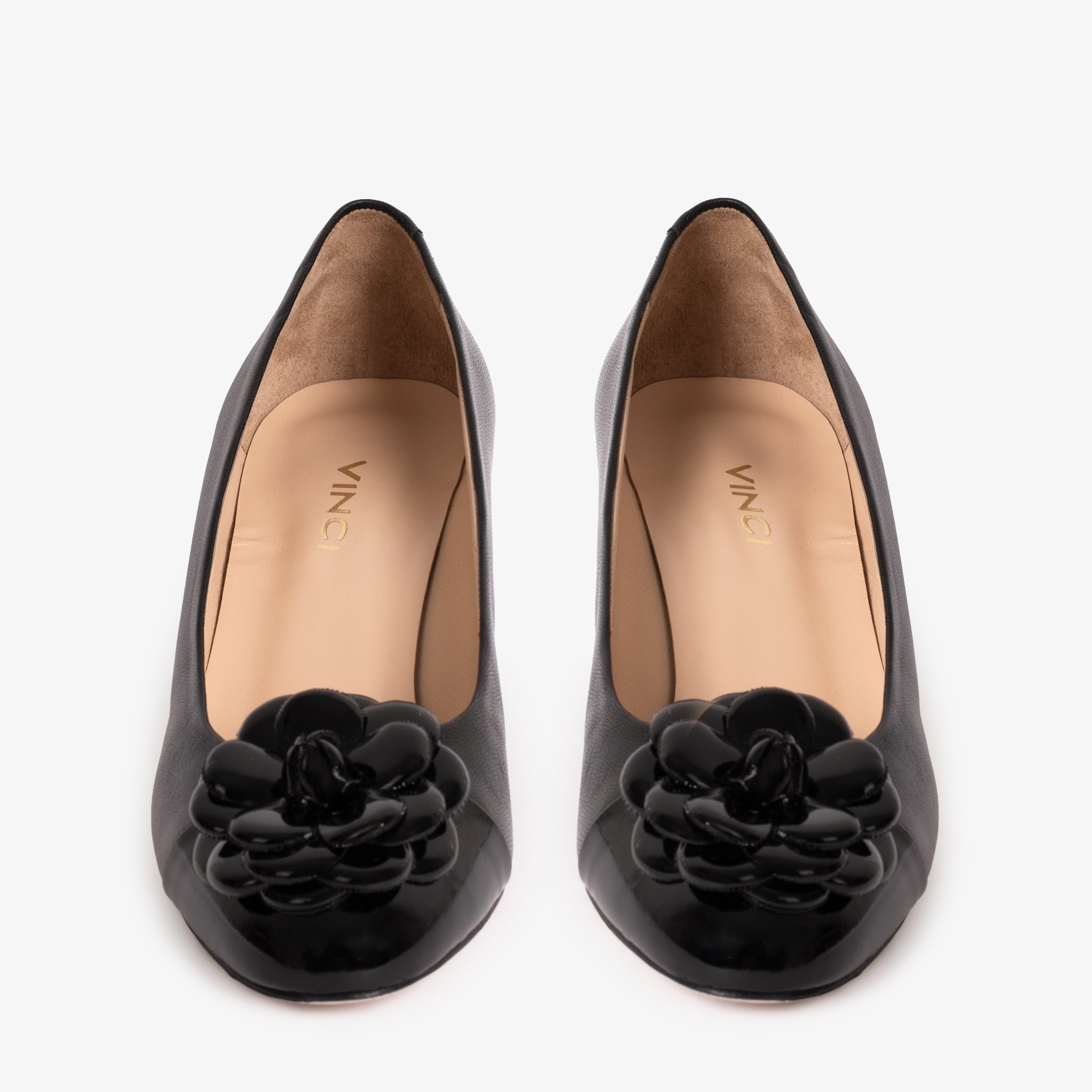 The Diva Black Leather Cap Toe Block Heel Pump Shoe On Sale