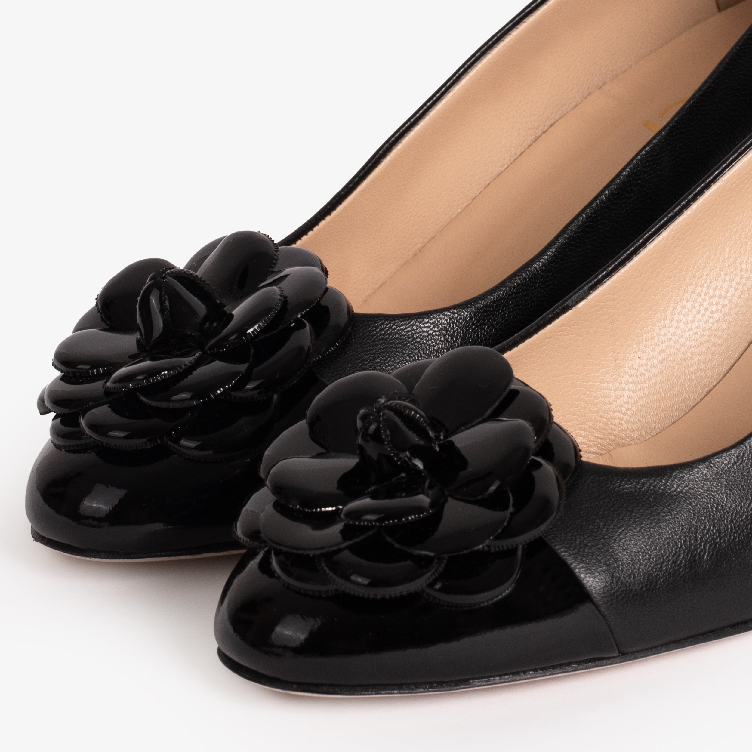 The Diva Black Leather Cap Toe Block Heel Pump Shoe On Sale