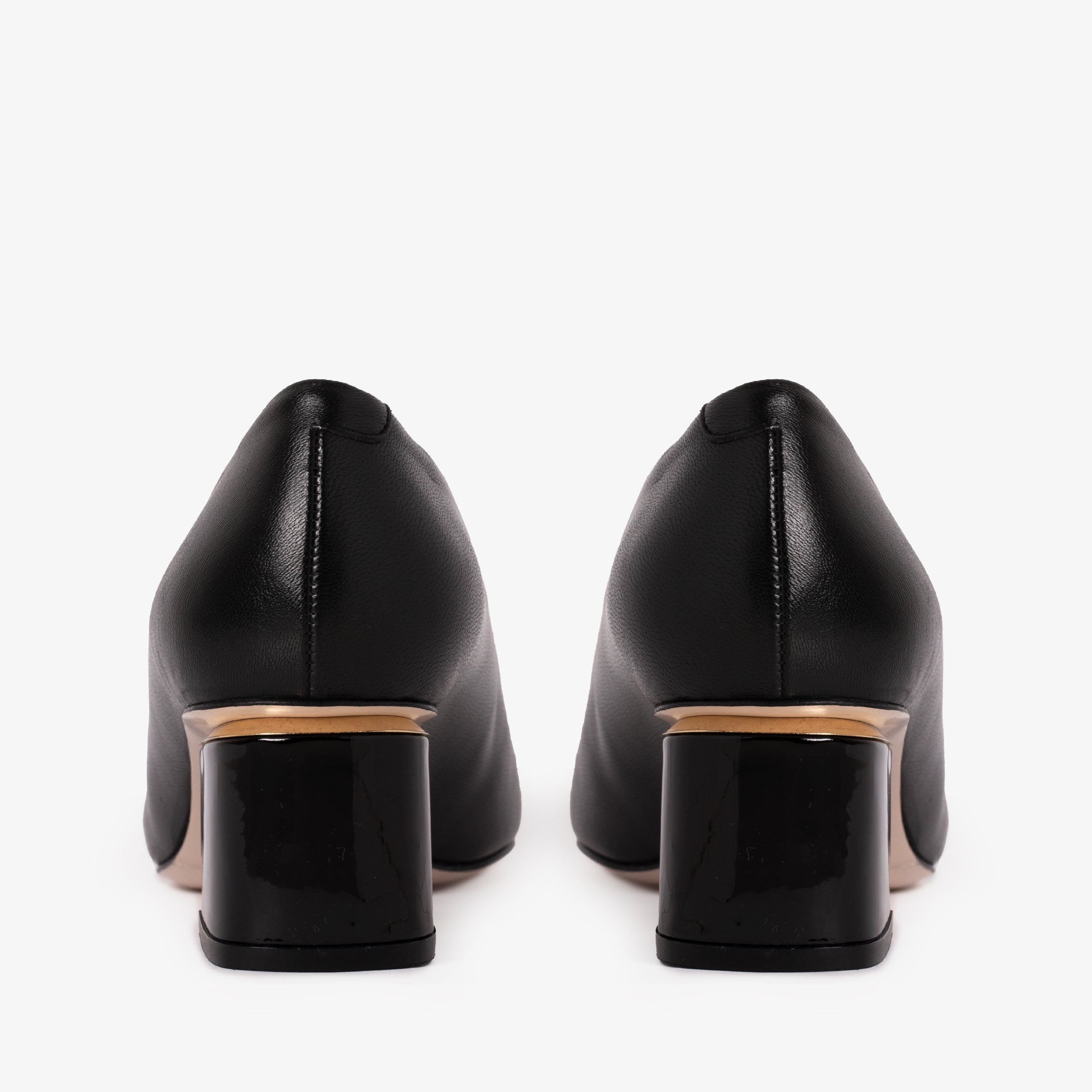 The Diva Black Leather Cap Toe Block Heel Pump Shoe On Sale