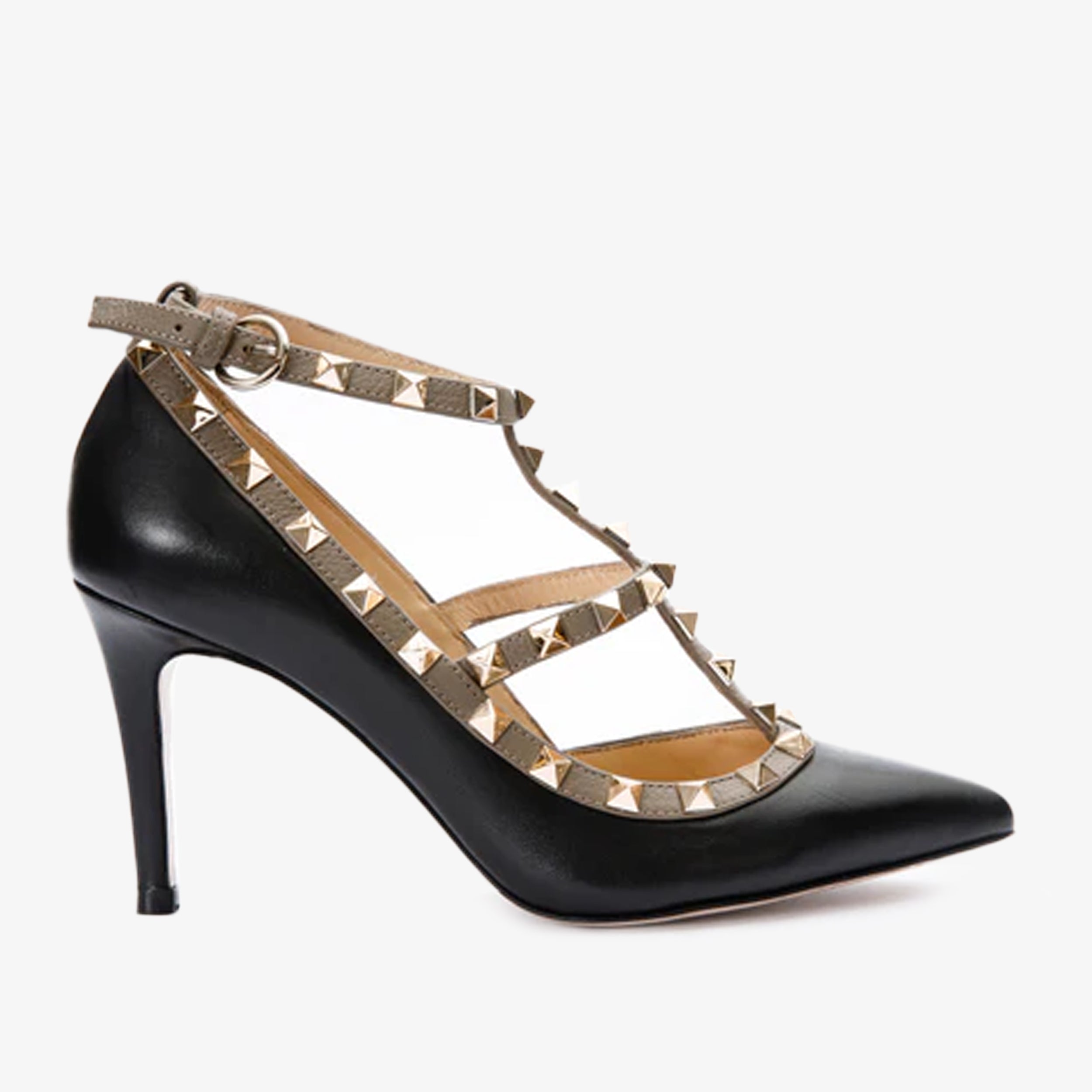 The Lulka Black Spike Leather Pump Shoe For Sale