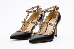 The Lulka Black Spike Leather Pump Shoe For Sale