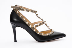 The Lulka Black Spike Leather Pump Shoe For Sale