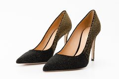 The Bago Black Gold Glitter Leather Pump Shoe All New