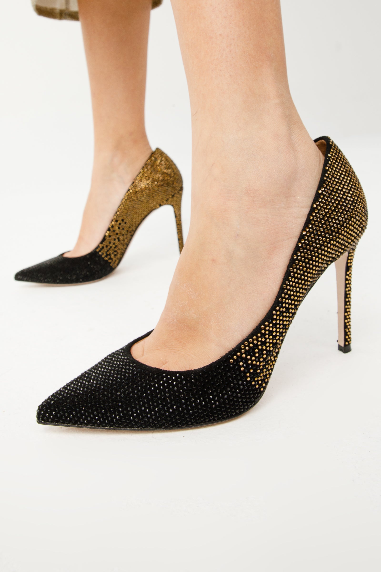 The Bago Black Gold Glitter Leather Pump Shoe All New
